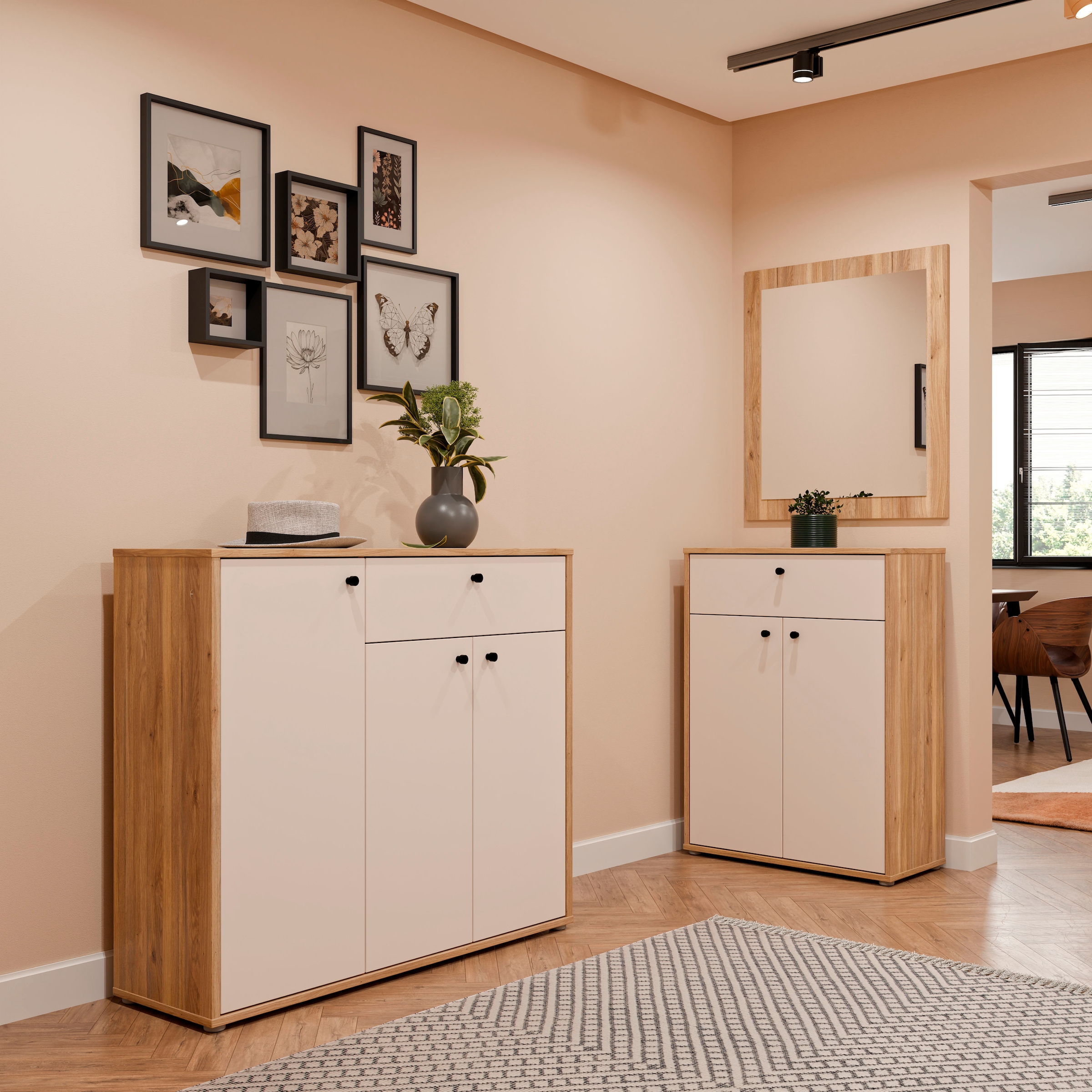 FORTE Schuhschrank Metallgriffe Schwarz B/H/T 113,4/98,3/34,9cm Soft Close, Vollauszug