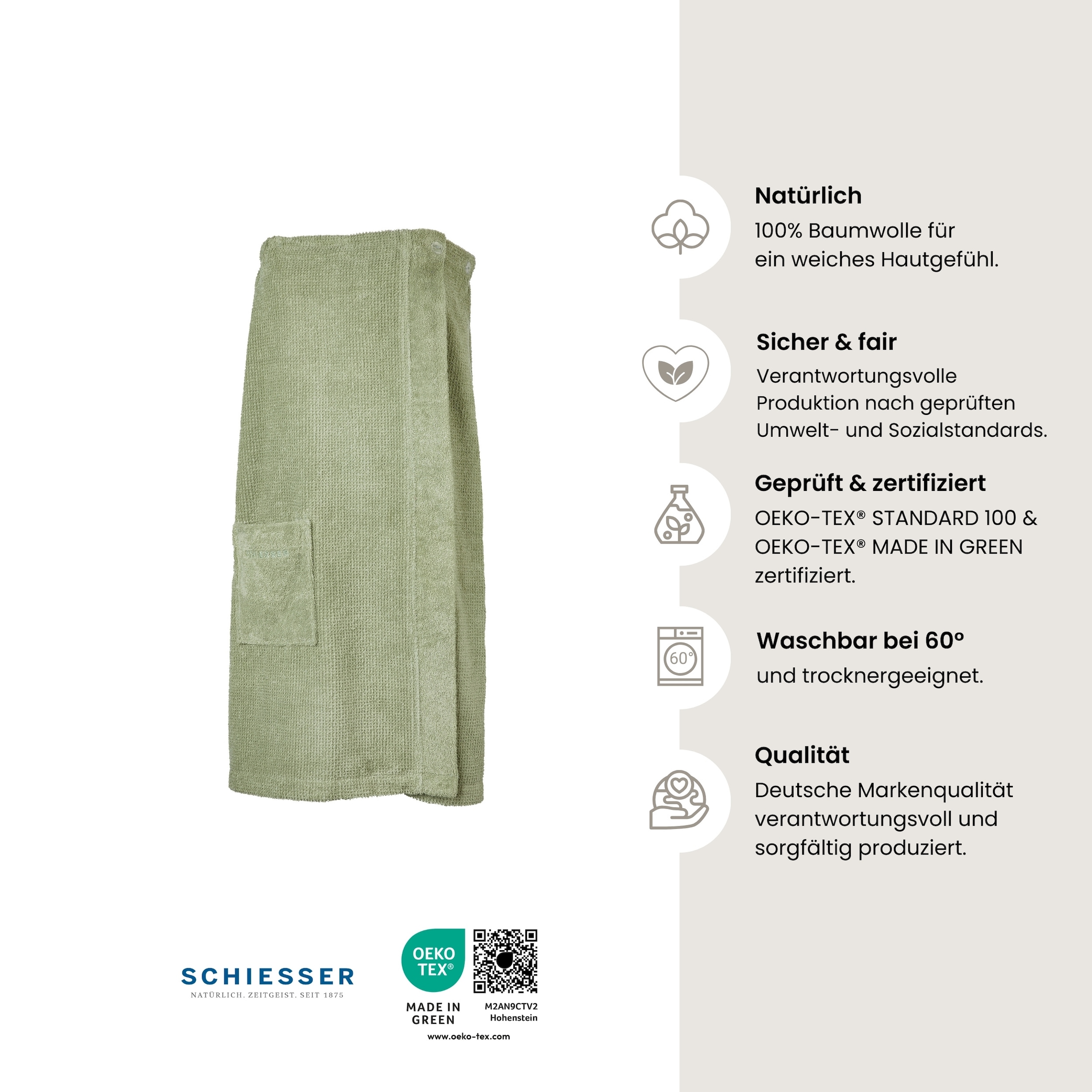 Schiesser Sarong »Saunakilt Turin für Damen in angesagter Reiskornoptik« 1 Stk. tlg., Made in Green