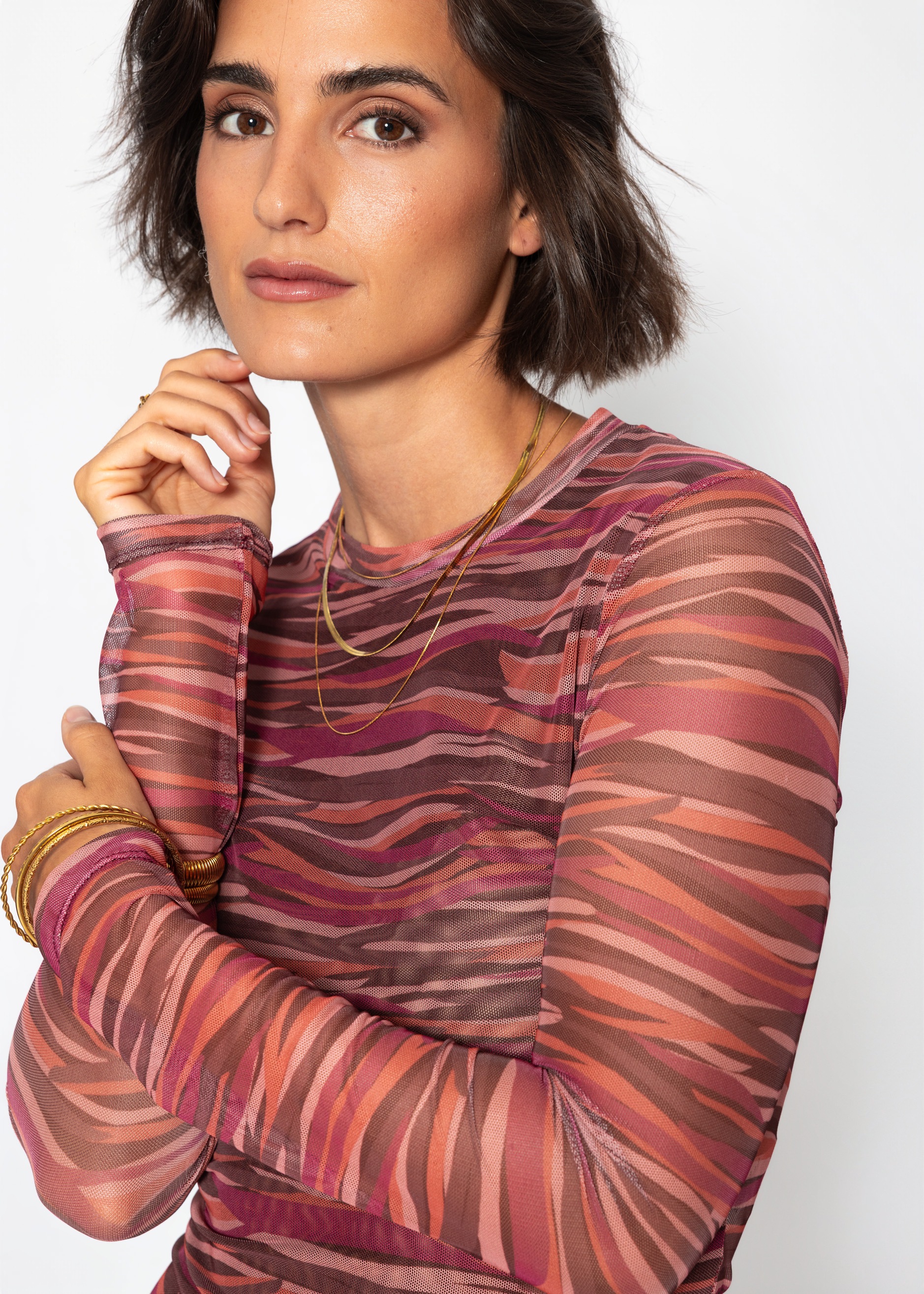 SASSYCLASSY Strickpullover »Mesh Langarmshirt mit abstrakten Streifen« 66