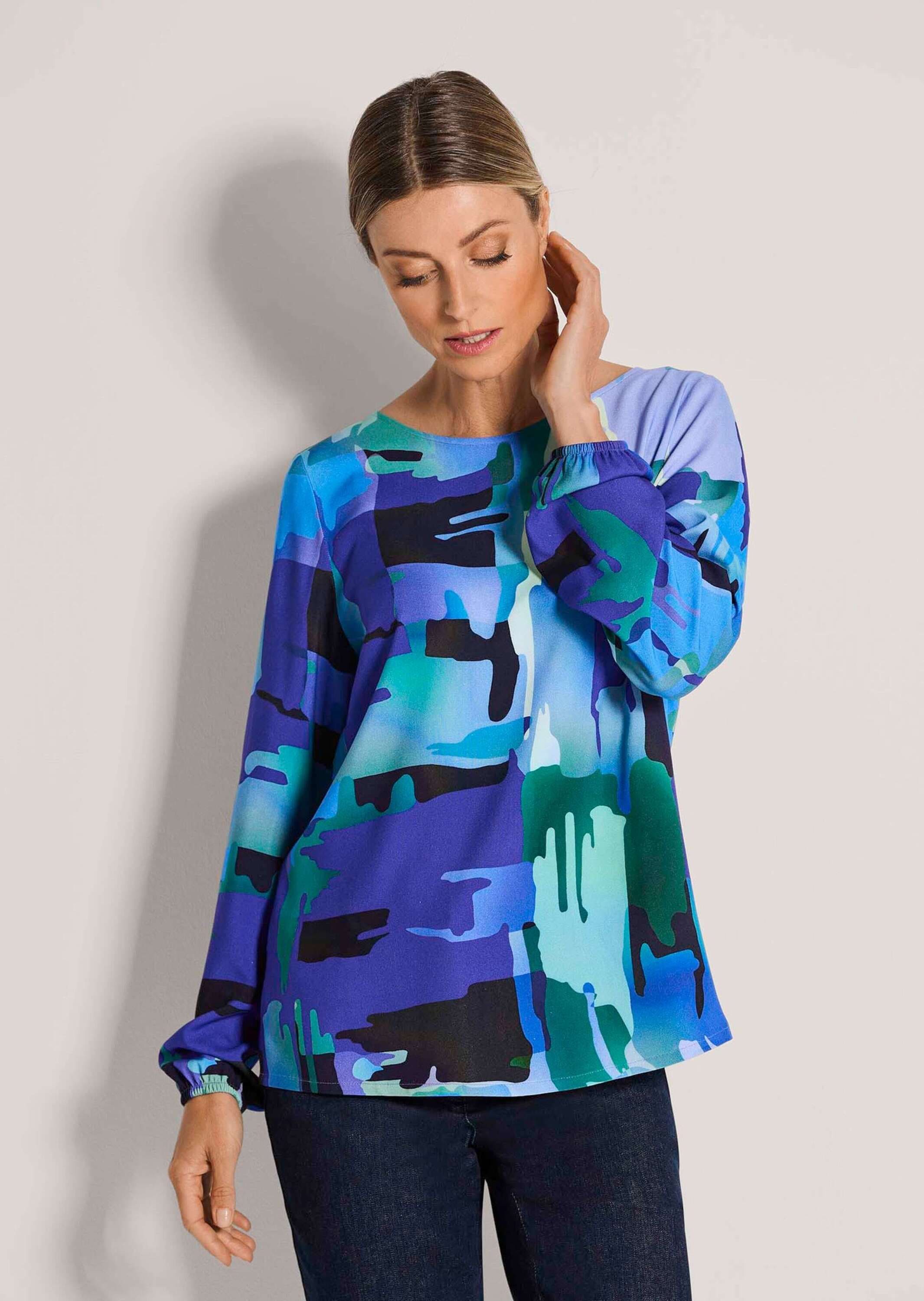 MADELEINE Schlupfbluse »Blusenshirt Stilvolle Viskosebluse mit Grafik-Print« Grafischer Patch-Print