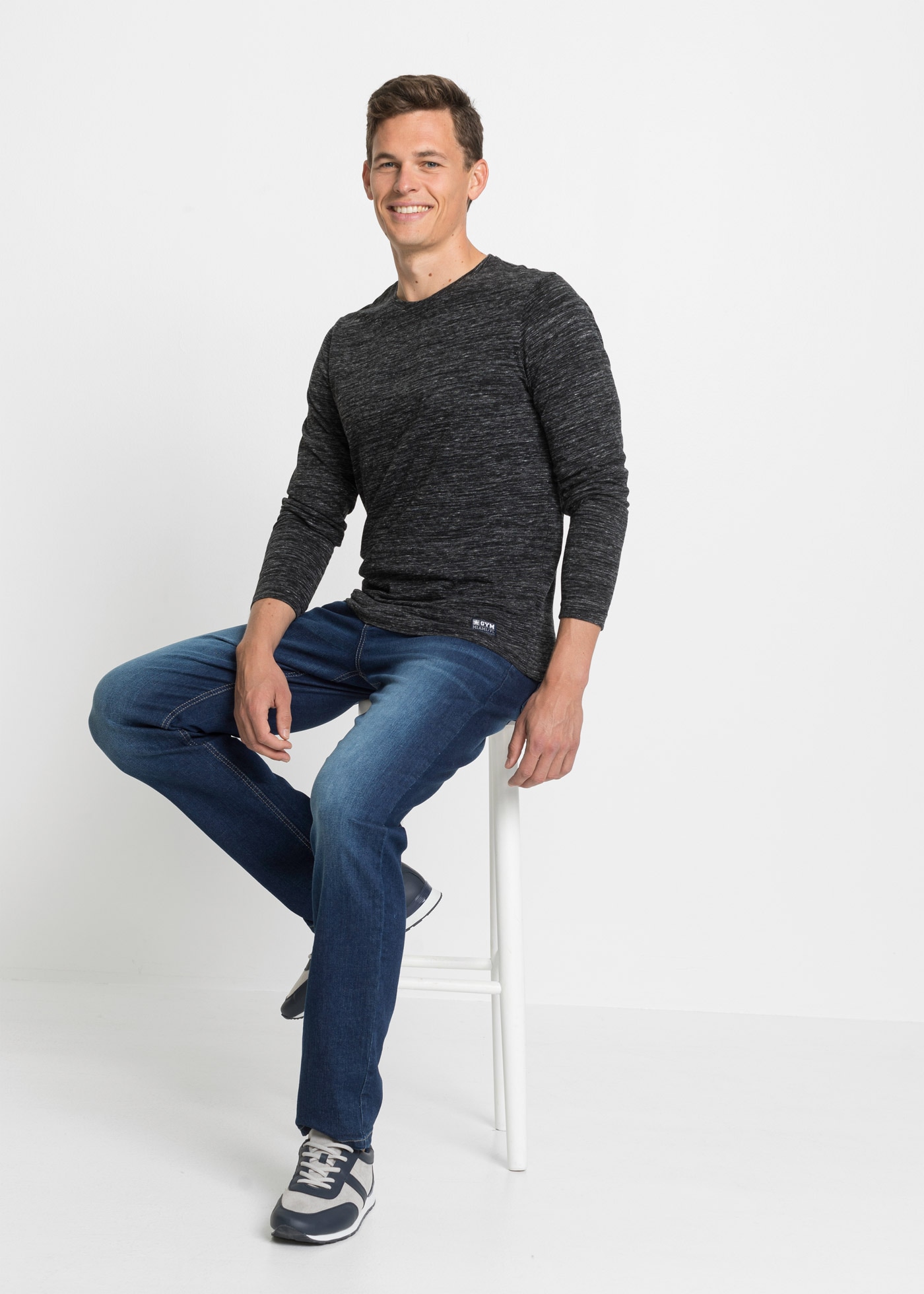 bonprix Langarmshirt Packung, 3 Stk. Regular Fit, melierte Optik, aus Baumwoll-Mix