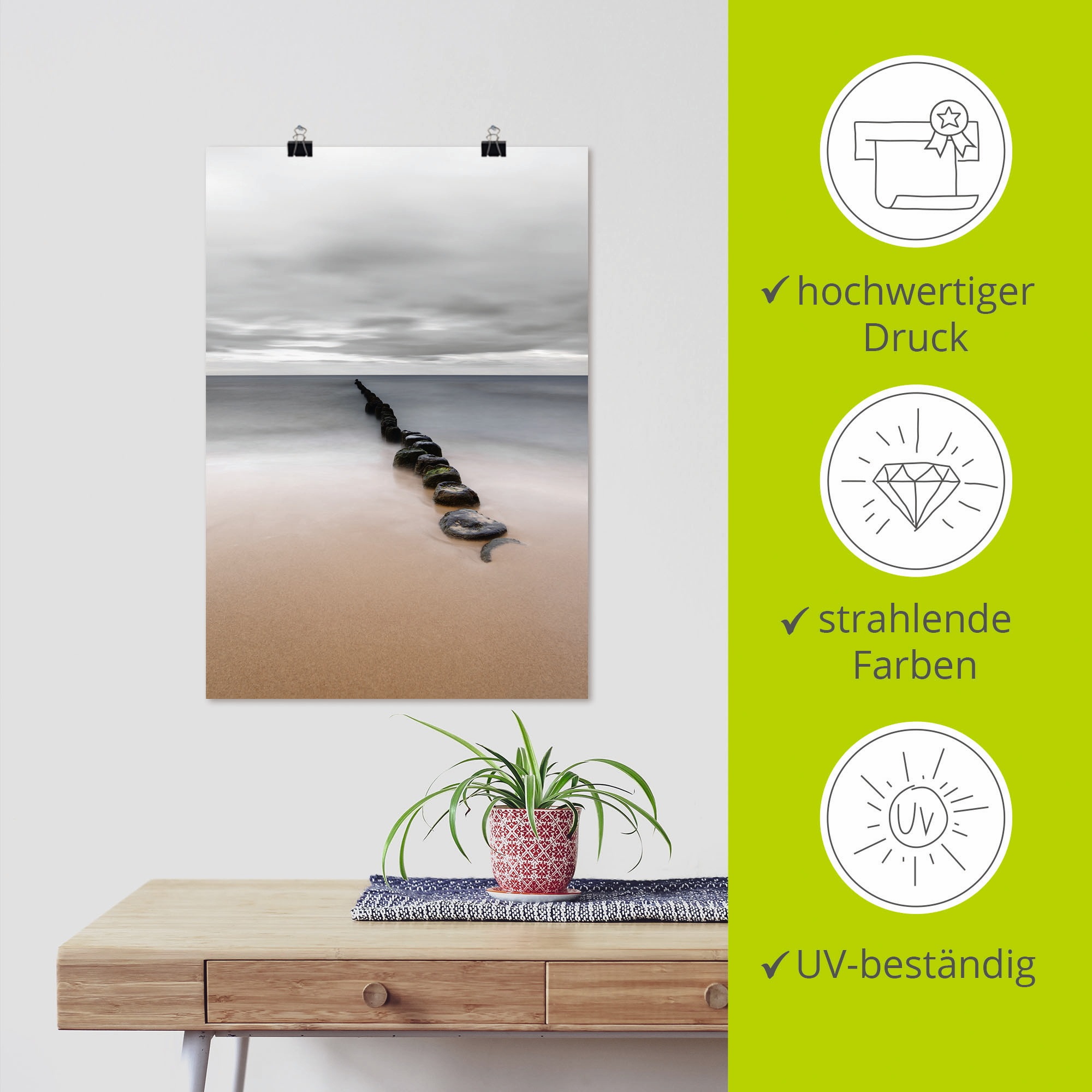 Artland Poster »Stille Küste Buhnenreihe am Ostseestrand« Strandbilder 1 Stk. tlg. ohne Rahmen
