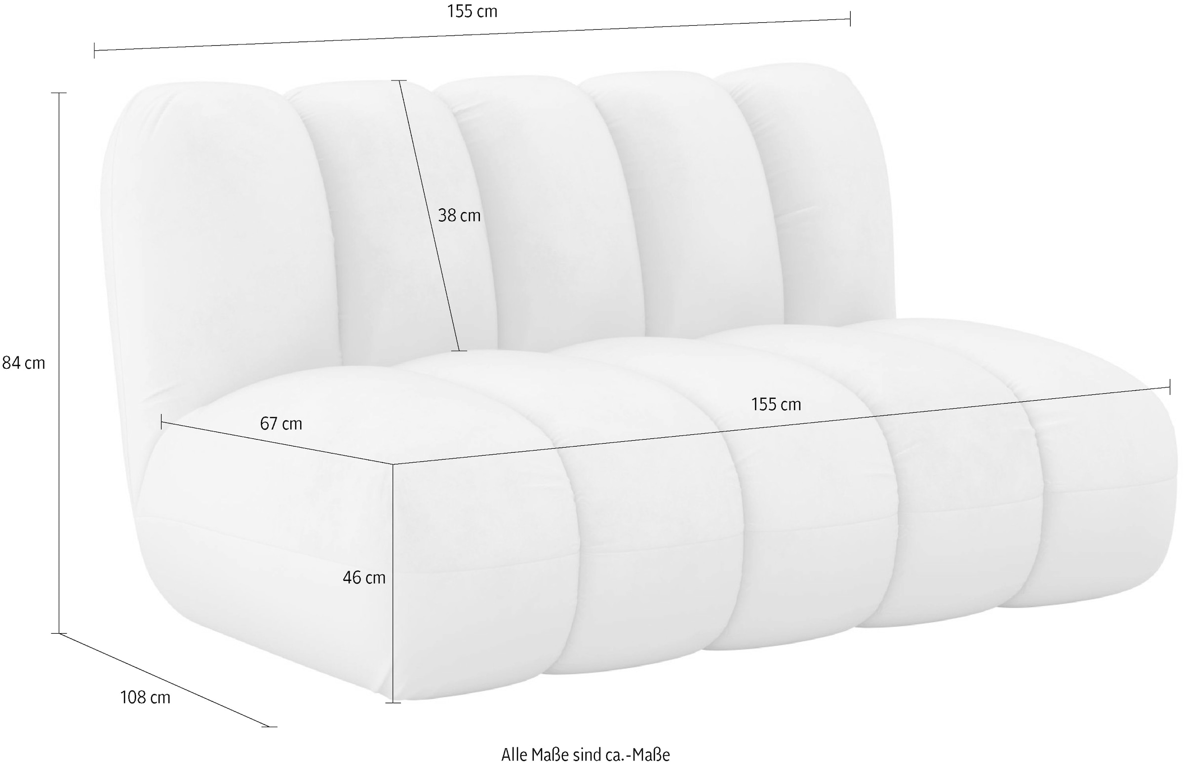 LeGer Home by Lena Gercke 2-Sitzer »Priya Designersofa, moderne Steppung, auch in Bouclé«, gemütlich und modern, B/T/H: 155/108/84 cm