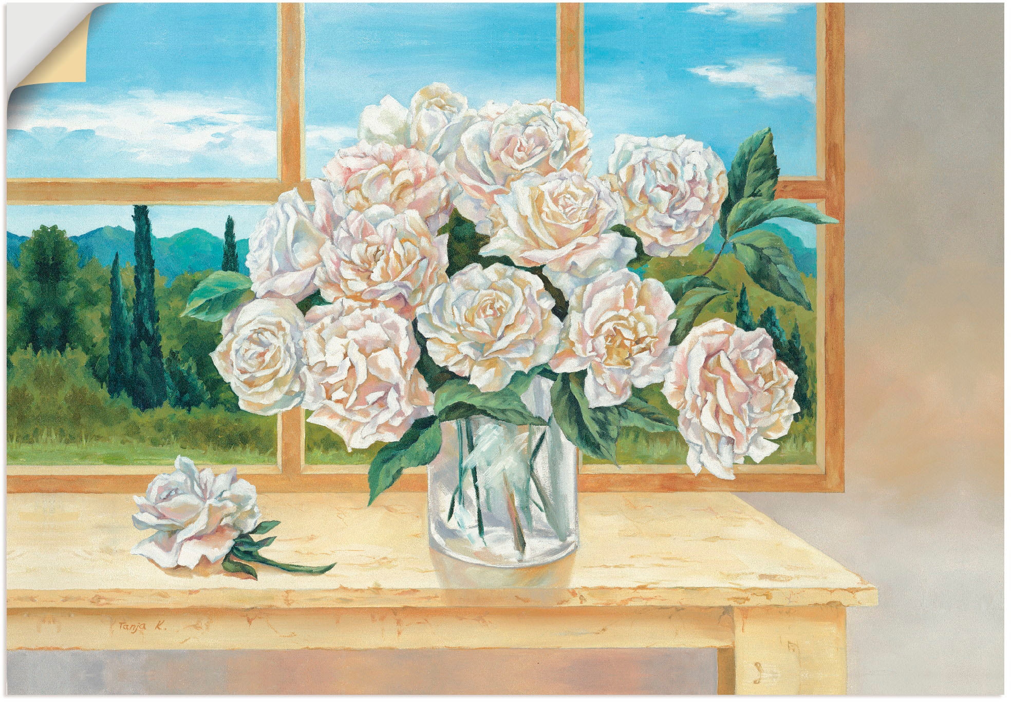 Artland Wandbild »Rosenstrauß vorm Fenster«, Blumen, (1 St.), in vielen Größen & Produktarten - Alubild / Outdoorbild für den Außenbereich, Leinwandbild, Poster, Wandaufkleber / Wandtattoo auch für Badezimmer geeignet