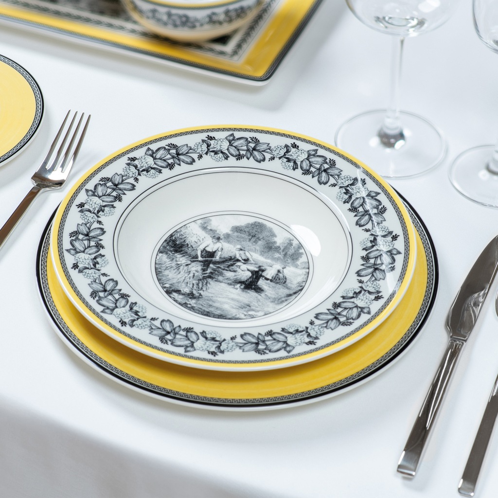 Villeroy & Boch Suppenteller »Suppenteller Audun Ferme ø 24,2 cm weiß-grau-gelb«