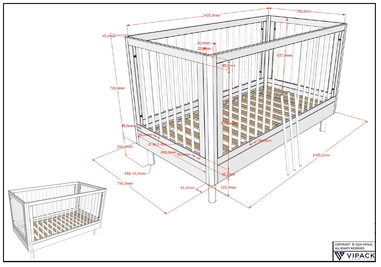Home affaire Babybett »Forrest, aus massiver Buche weiß lackiert, zeitloses Design«, 3-fach höhenverstellbarer Lattenrost, sehr stabil gebaut