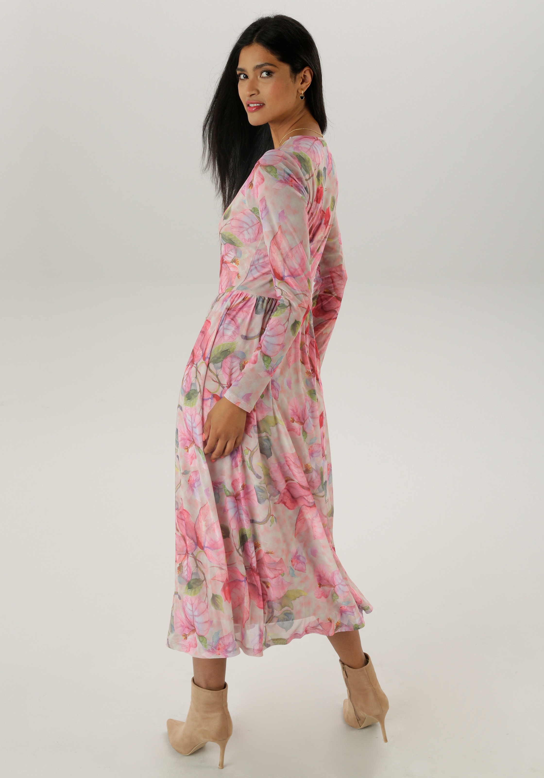 Aniston SELECTED Midikleid, in Mesh-Qualität und floralem Muster