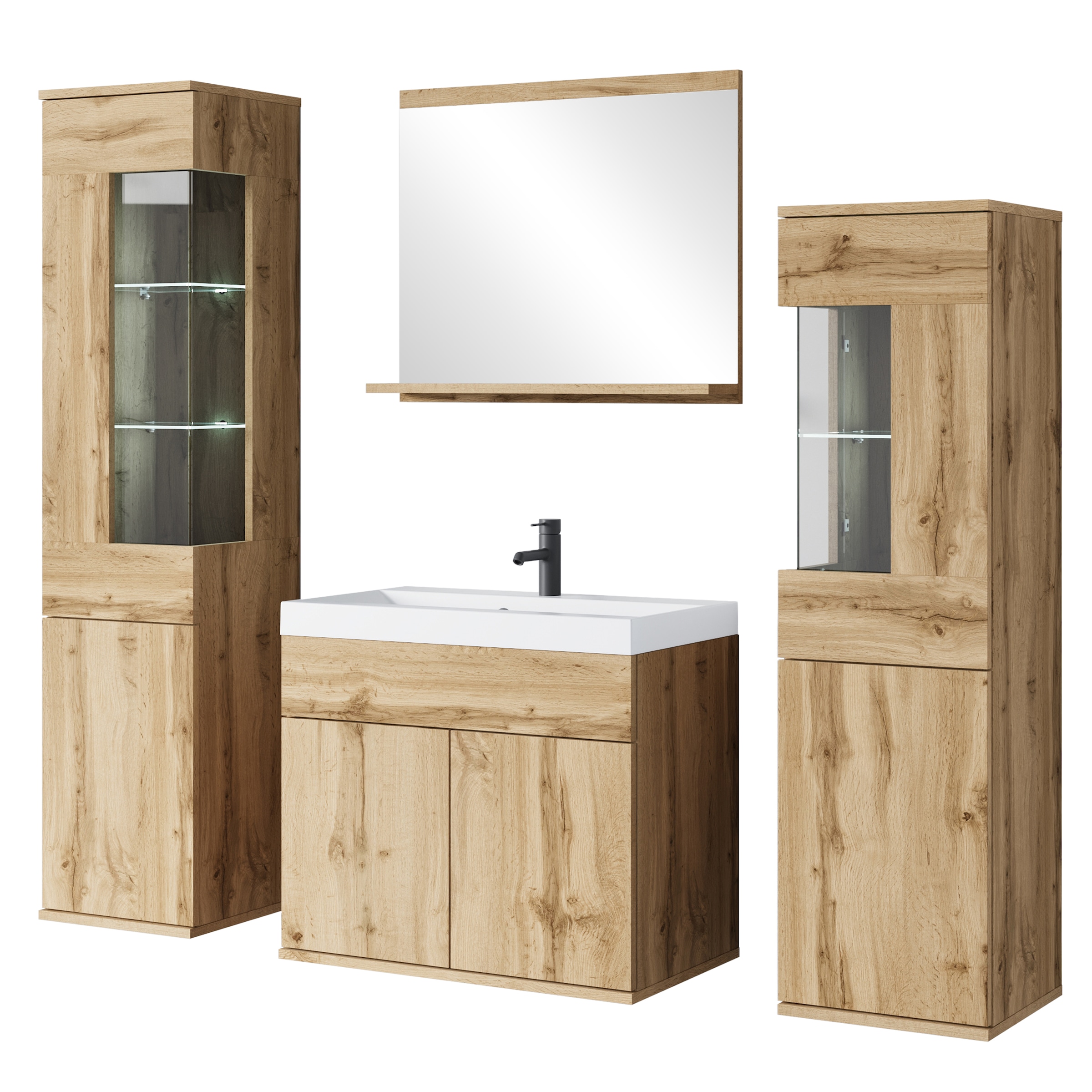 INOSIGN Badmöbel-Set »Kenia«, (Set, 5 St.), Modernes Badmöbel-Set mit viel Stauraum und Glaseinsatz