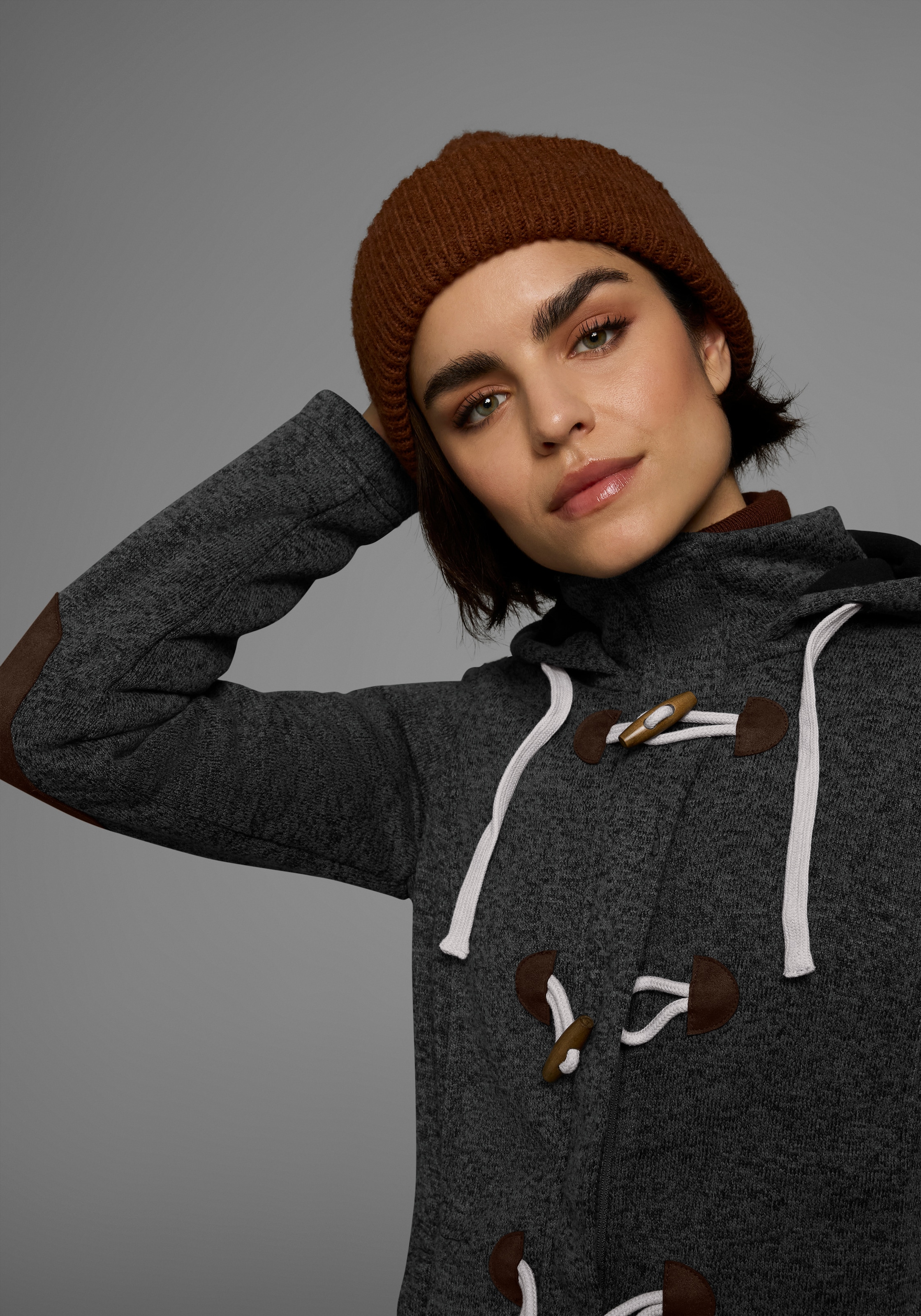 Polarino Strickfleecejacke, mit Kapuze, für den Übergang, aus Strickfleece, atmungsaktiv