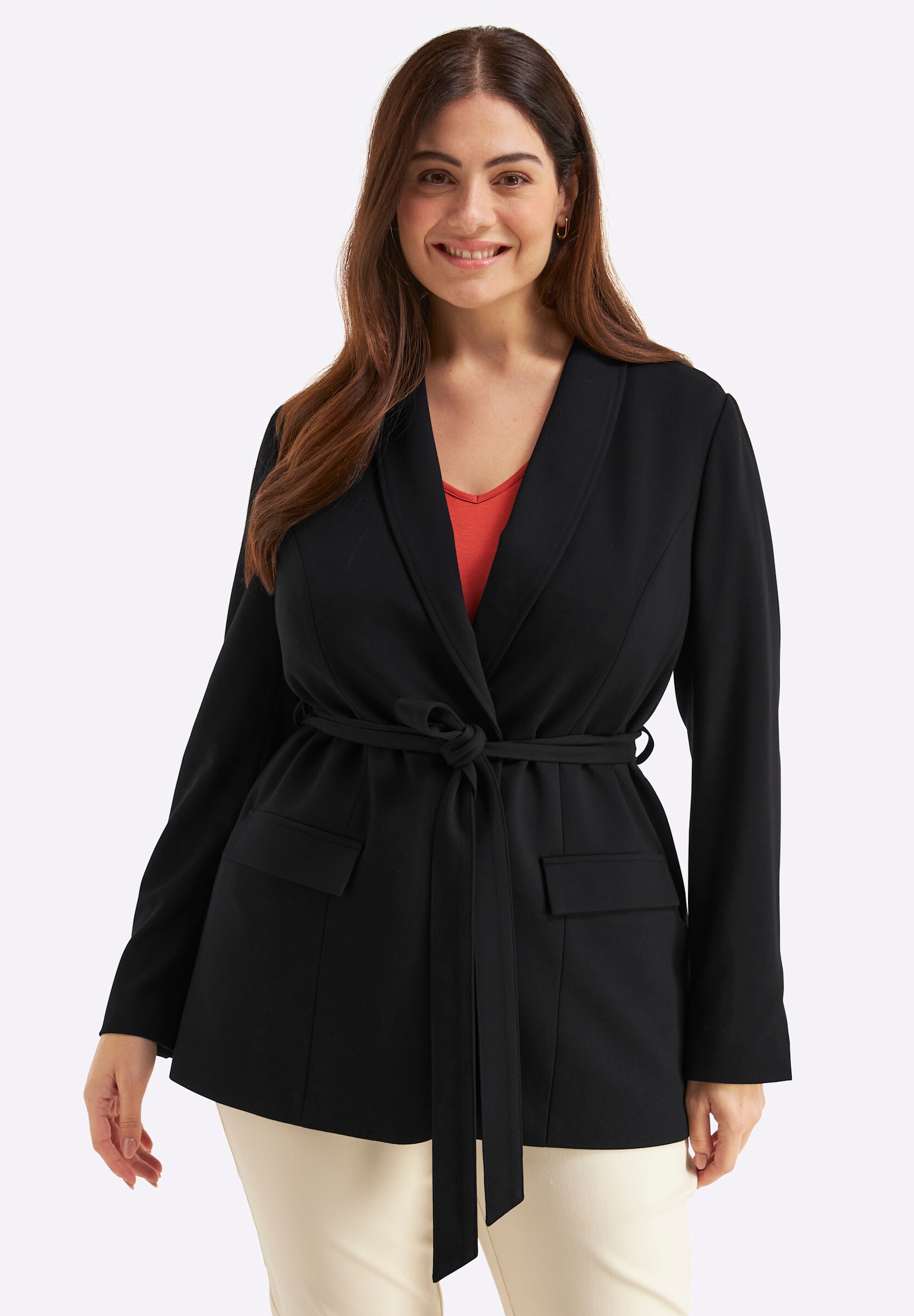 Sheego Sweatblazer »Shirtblazer Shirtblazer mit Bindegürtel«