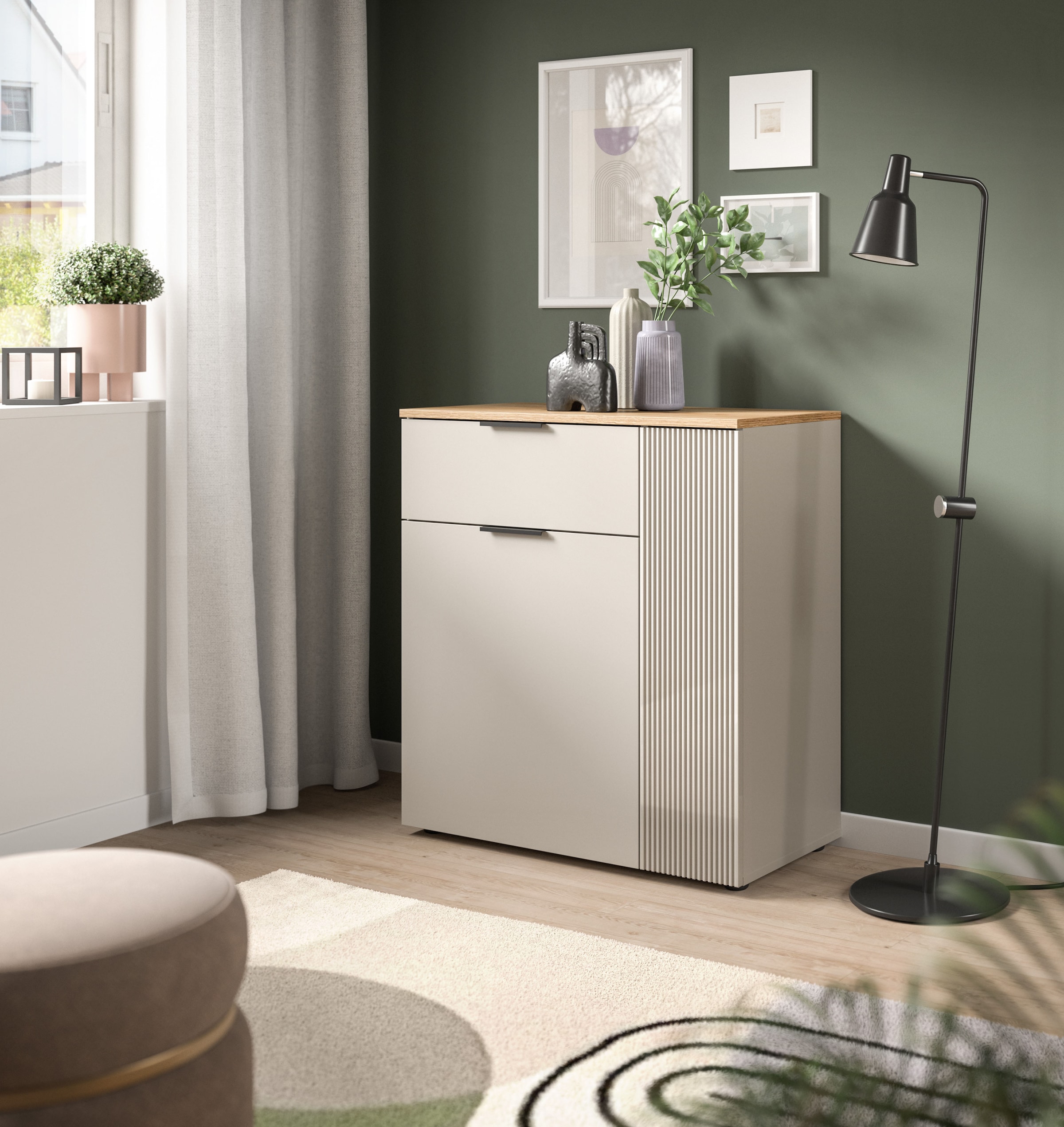 Home affaire Kommode »EDIL, Breite 80 cm, 2 Türen, 1 Schubkasten, 1 Einlegeboden, 3 Fächer« Garderobenschrank, Schuhschrank, Schuhkommode, Sideboard, Anrichte