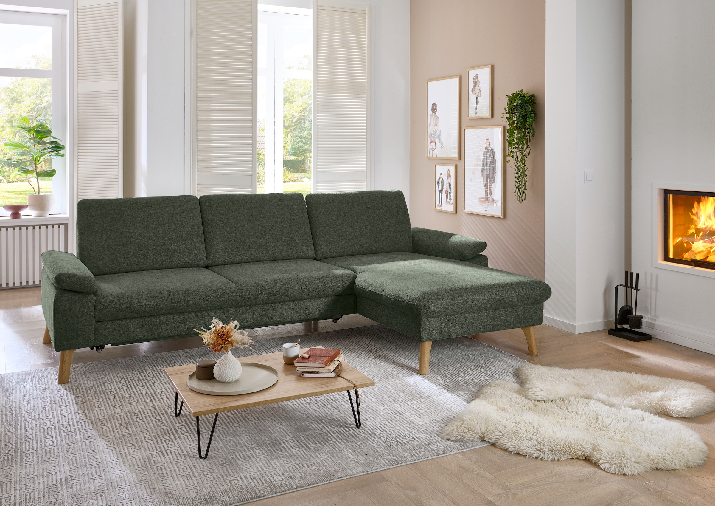 Die PlanBar Ecksofa »PP-PF24075 L-Form, Breite 286 cm« optional mit Kopfstützen, Bettfunktion, mot.Ottomane, Sitztiefenverst.