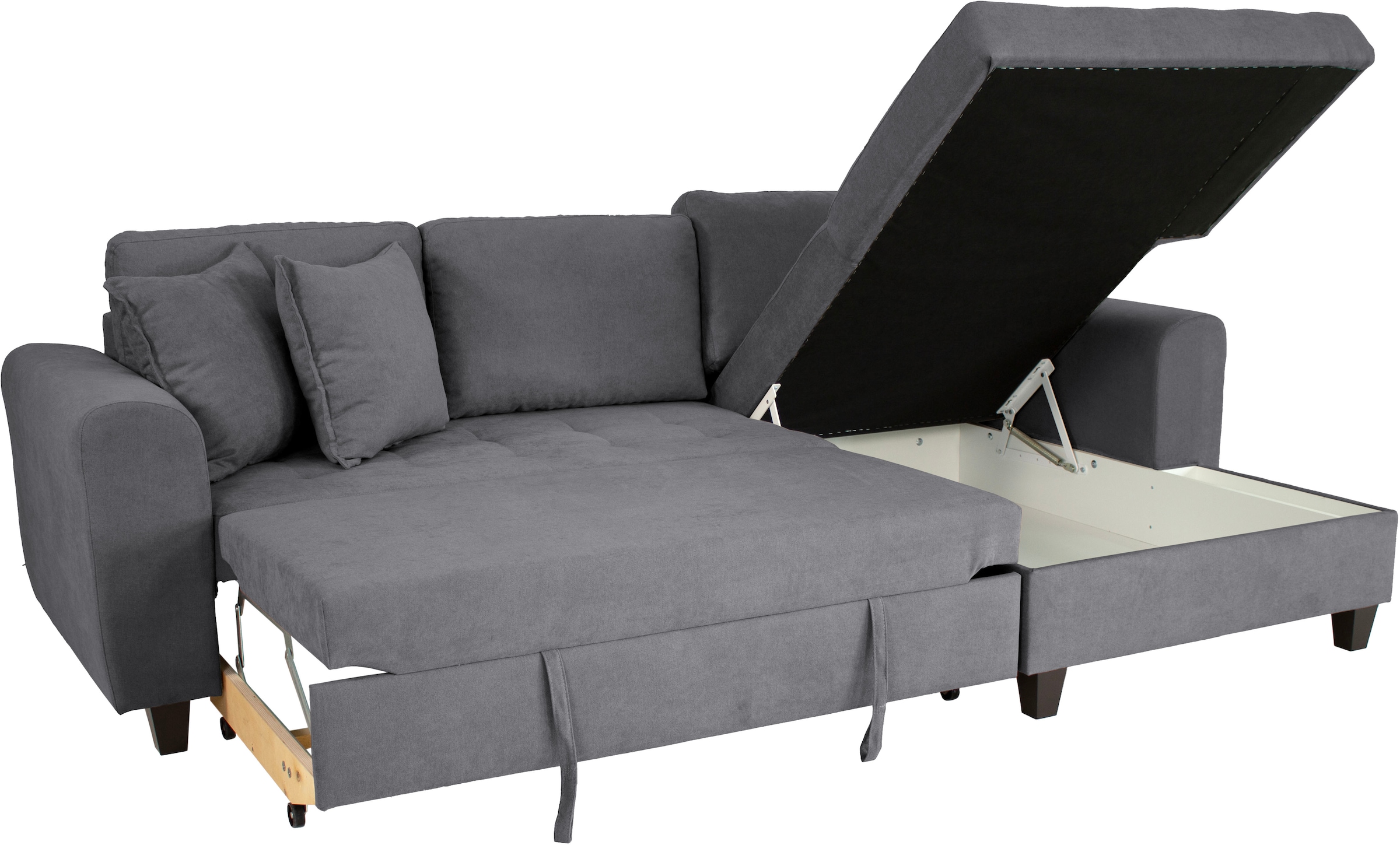 Trends by HG Ecksofa »Moritz, L-Form« inkl. Bettfunktion und Bettkasten, inkl. 2 Zierkissen