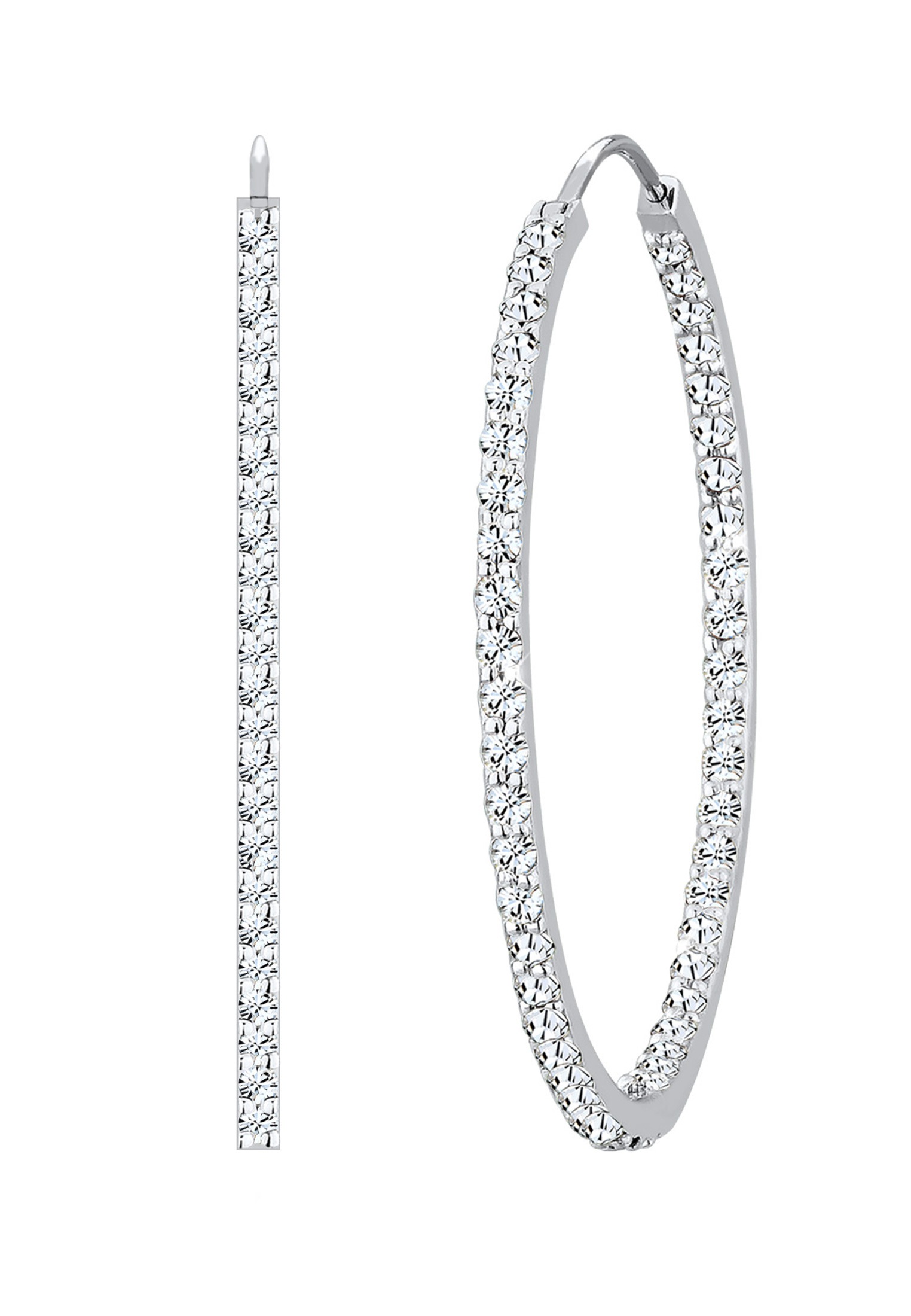 Elli Premium Paar Creolen »Ohrringe Creolen Glas Kristalle Weiß 925 Sterling Silber«