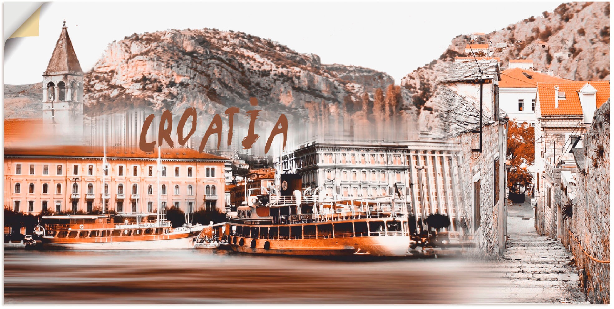 Artland Wandbild »Kroatien Skyline abstrakte Collage«, Kroatien, (1 St.), in vielen Größen & Produktarten -Leinwandbild, Poster, Wandaufkleber / Wandtattoo auch für Badezimmer geeignet