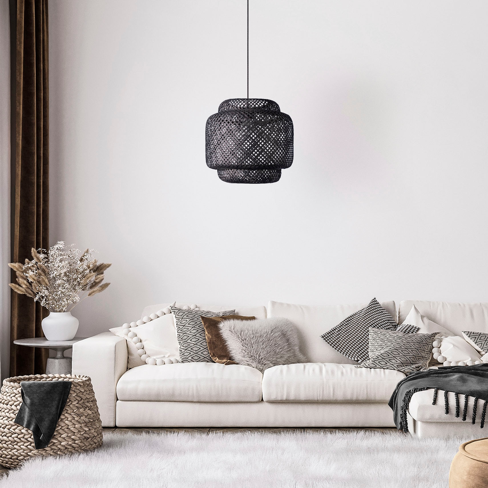 Paco Home Pendelleuchte »KORVI«, Leuchtmittel E27 | ohne Leuchtmittel, Korblampen Pendelleuchte Holz Boho Natur Wohnzimmer Esszimmerlampe