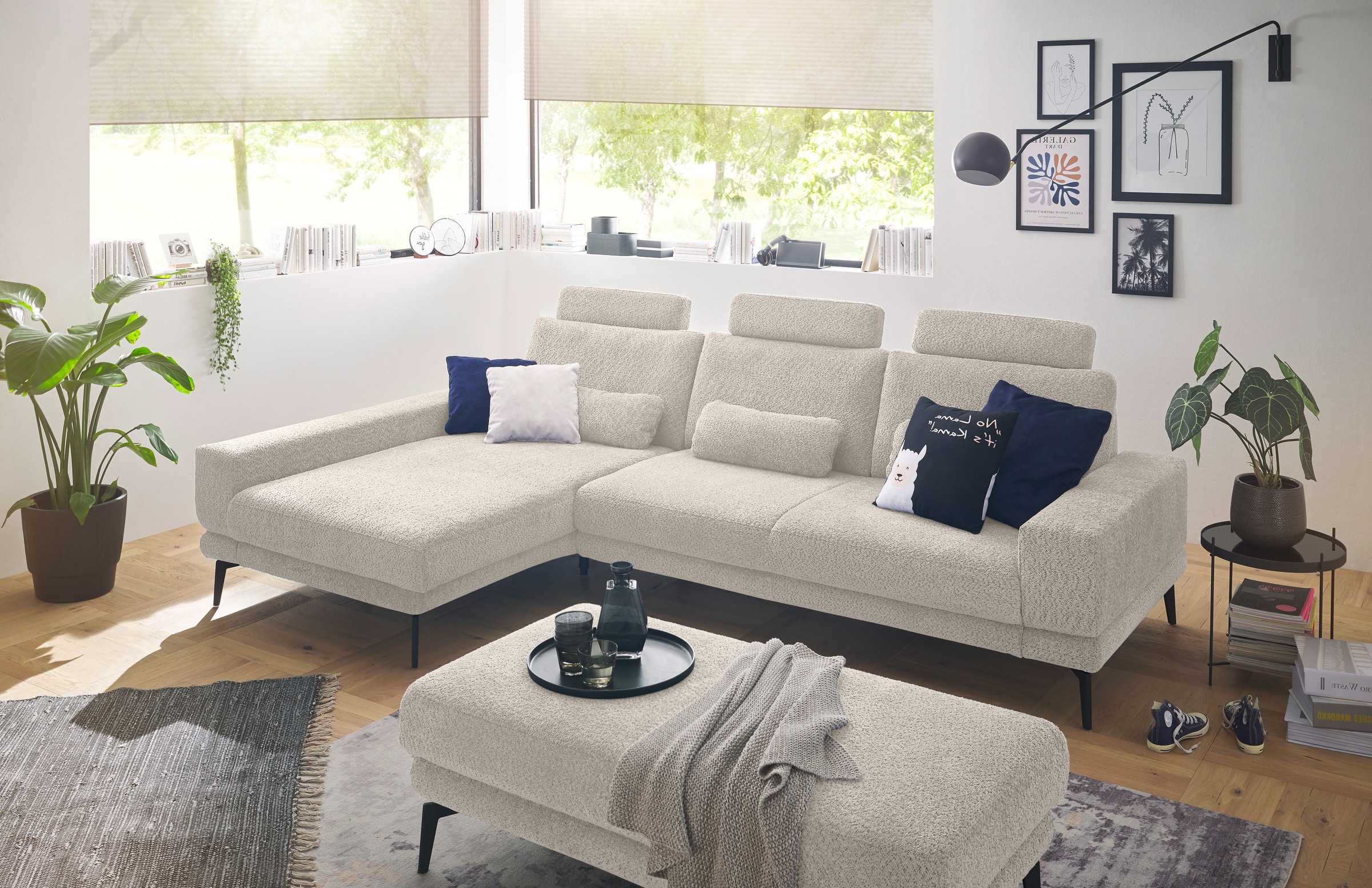 set one by Musterring Ecksofa »SO 3600, inkl motor. Sitztiefenverstellung, Kopfstützen, Nierenkissen« Sitzhöhe 42 cm, Kaltschaum, Breite 293 x Tiefe 180 cm, Kama sand