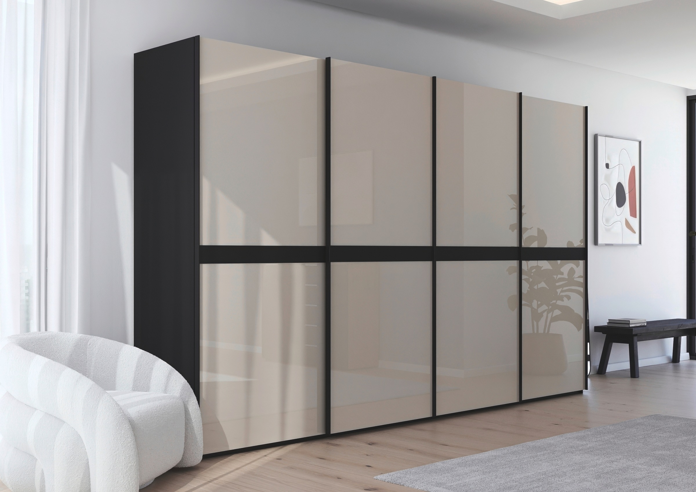 rauch Schwebetürenschrank »Kleiderschrank Schrank Garderobe Schlafzimmerschrank SCALE-LINE«, edle Optik mit Bauchbinde in Korpusfarbe mit Glasfront MADE IN GERMANY