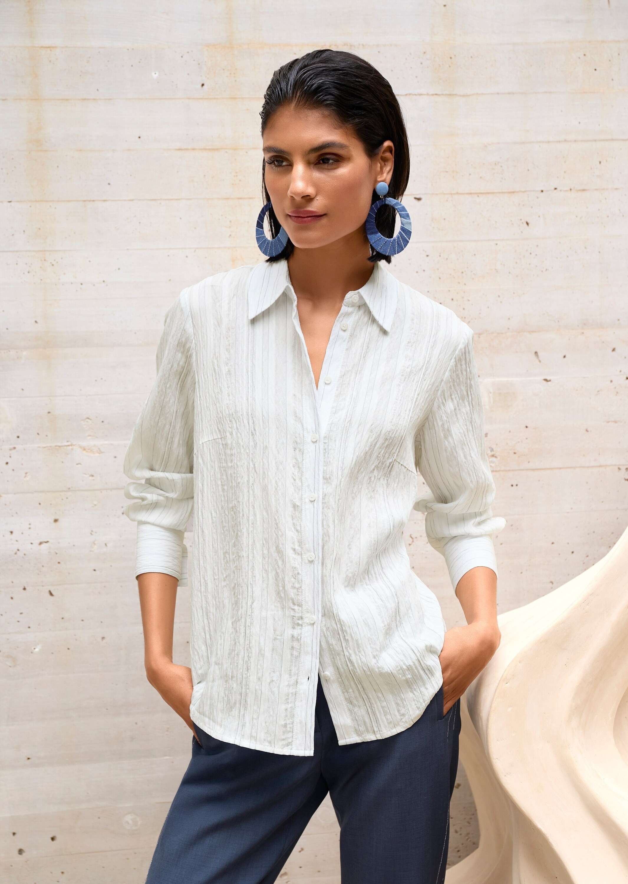 MADELEINE Hemdbluse »Hemdbluse Viskosebluse mit Streifenmuster« Hemdbluse mut Rückepasse