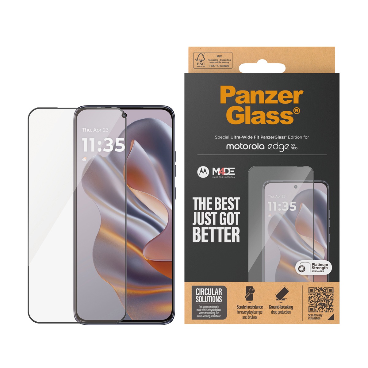 CARE by PanzerGlass Displayschutzglas »Ultra-Wide Fit Screen Protector«, für Motorola edge 50 Neo, Displayschutzfolie, Schutzfolie, Bildschirmschutz, kratz- & stoßfest