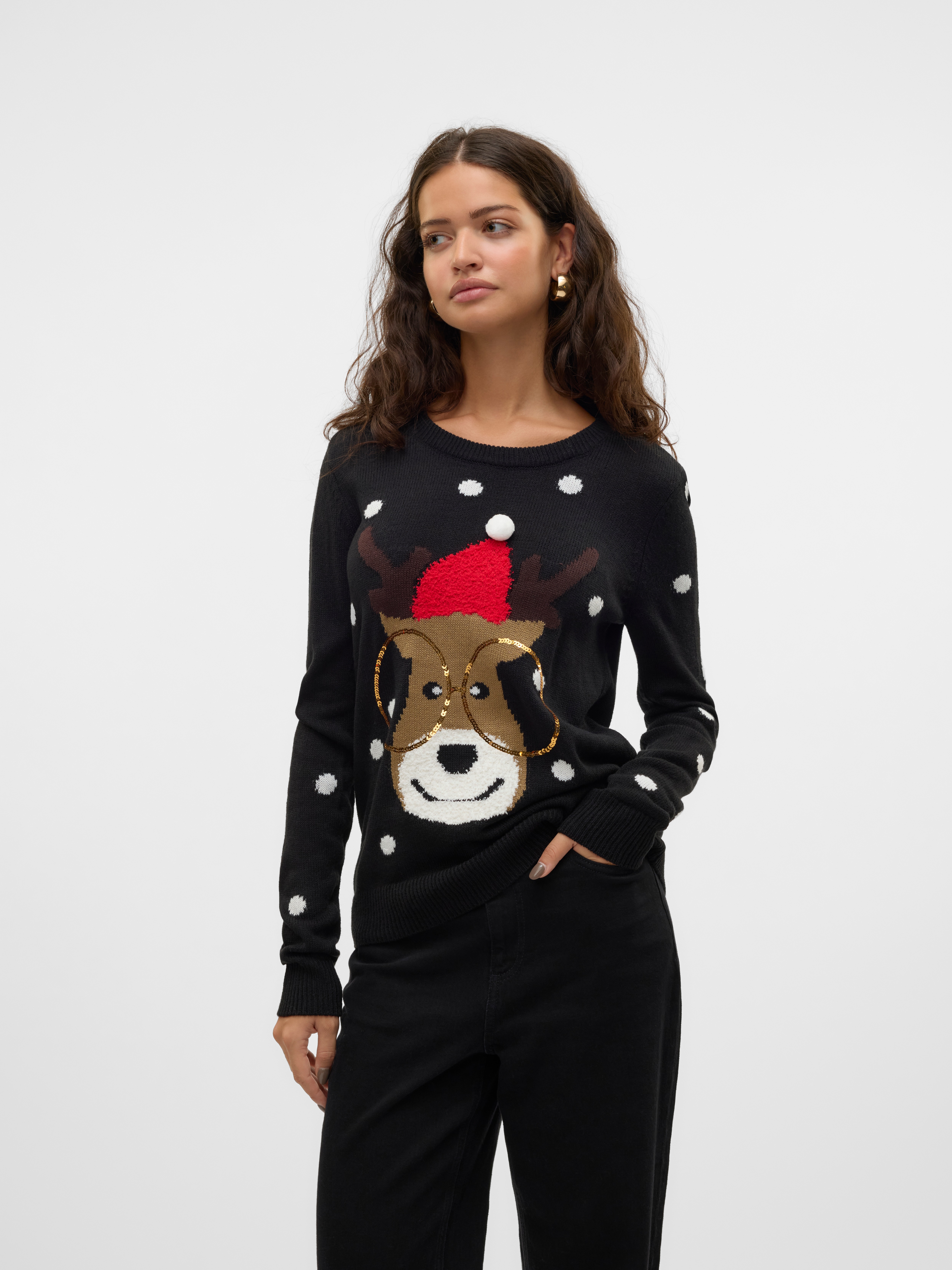 Vero Moda Weihnachtspullover »VMTINSEL LS O-NECK BLOUSE XMAS REP2« in weiß, Größe S