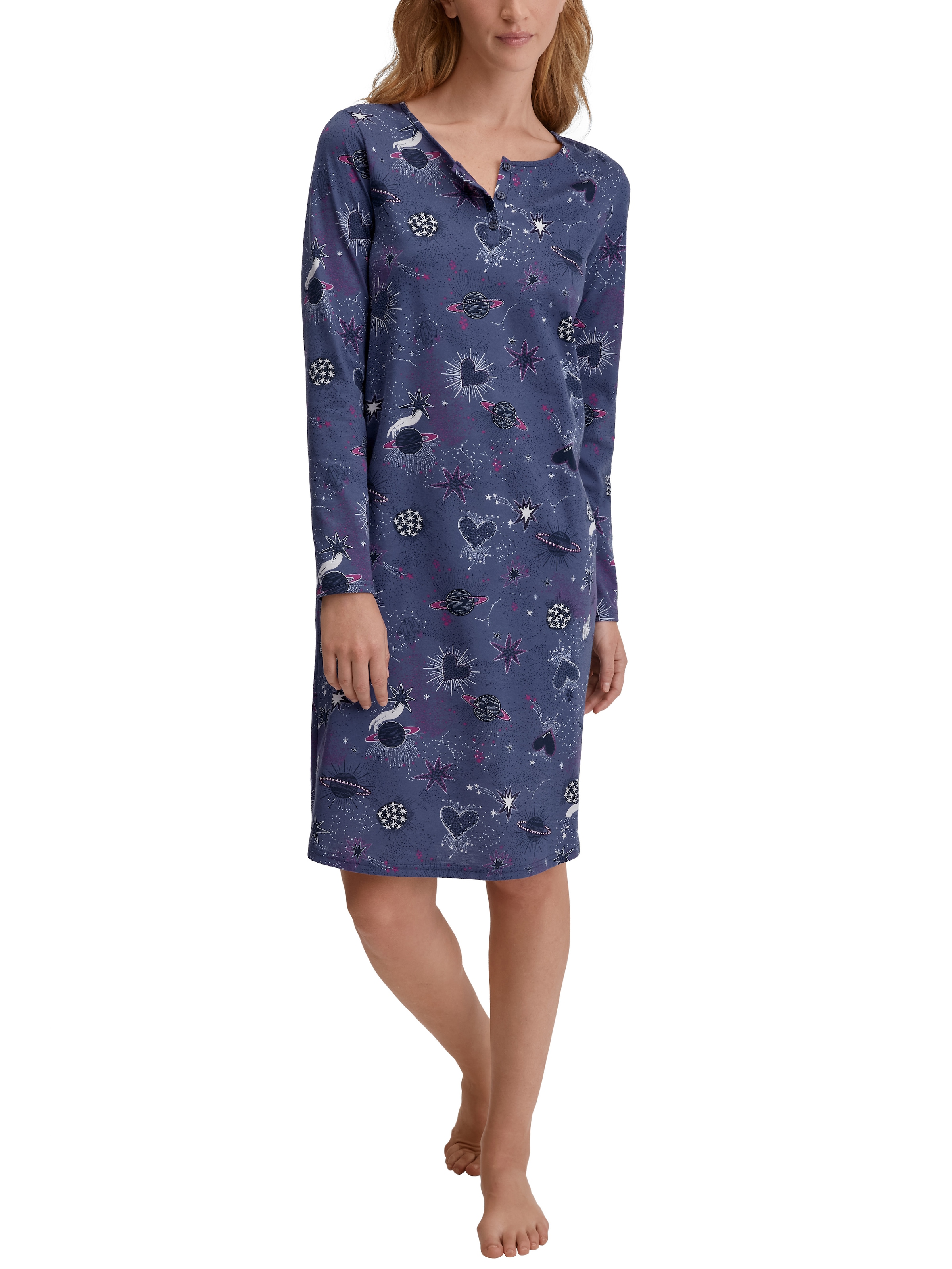 CALIDA Nachthemd »Flower Nights« Knopfleiste, Rundhals-Ausschnitt, Langarm, Pure Cotton