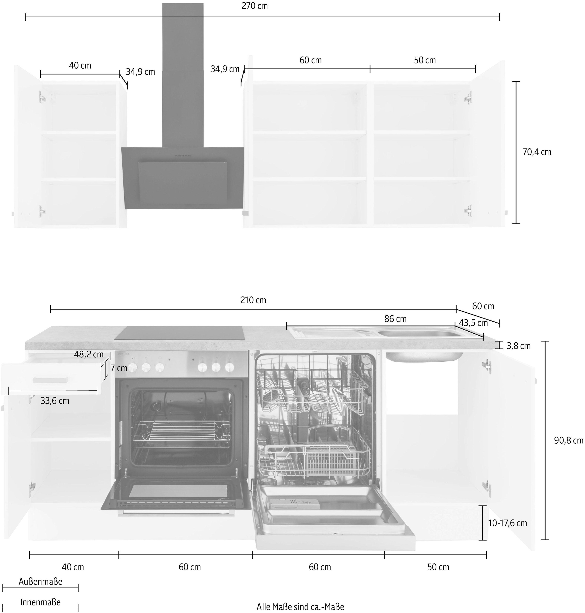 OPTIFIT Küchenzeile »Parma«, mit E-Geräten, Breite 210 cm kaufen online bei  OTTO | Sockelblenden