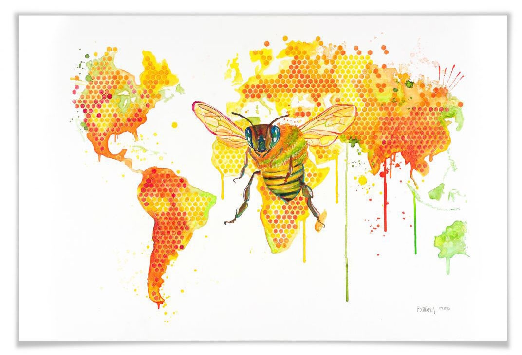 Wall-Art Poster »Bees World«, Schriftzug, (1 St.), Poster, Wandbild, Bild,  Wandposter im OTTO Online Shop