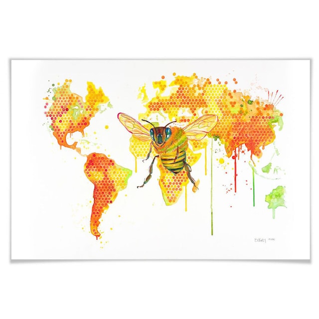 Wall-Art Poster »Bees World«, Schriftzug, (1 St.), Poster, Wandbild, Bild,  Wandposter im OTTO Online Shop