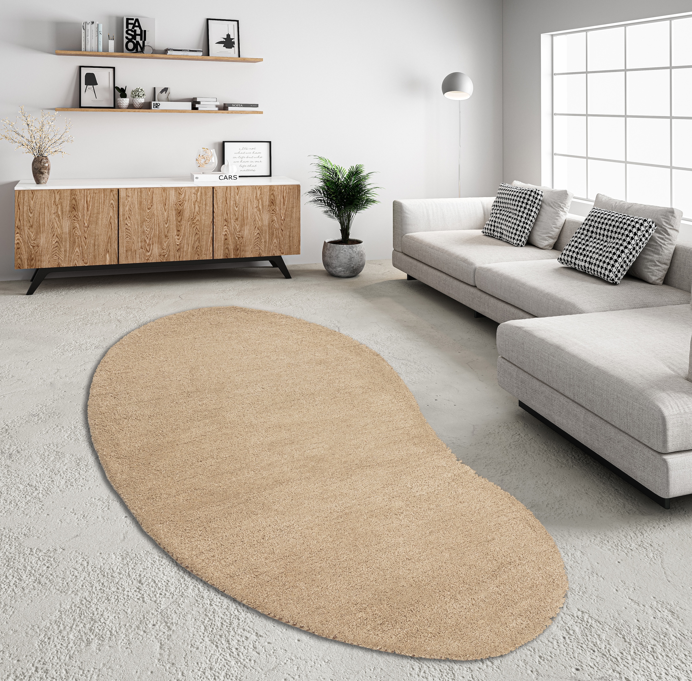 THEKO Wollteppich »Gabbeh Uni, Handweb Teppich, meliert, reine Wolle, handgewebt«, oval, 14 mm Höhe, Schlafzimmer, Wohnzimmer, Esszimmer, auch als Läufer, eckig oder rund