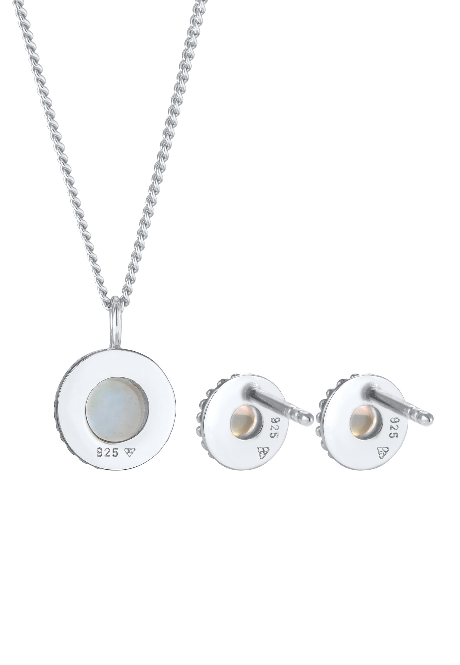 Elli Premium Ohrring und Ketten Set »Schmuckset Mondstein Rund Blüte Boho 925 Sterling Silber«