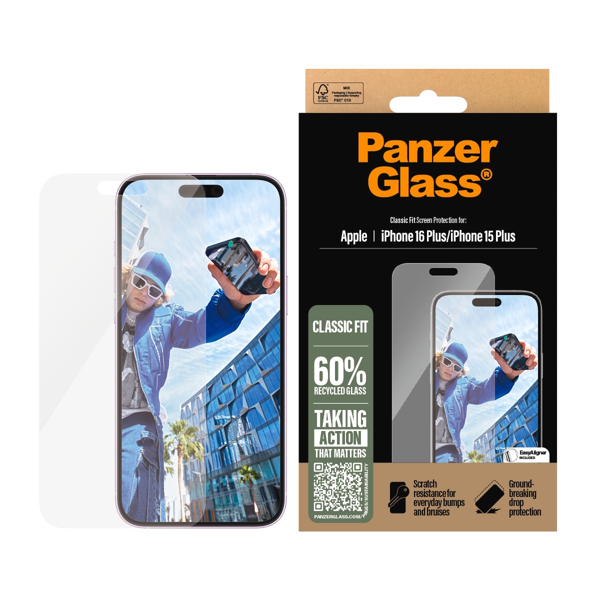 CARE by PanzerGlass Displayschutzglas »Classic Fit Screen Protection«, für Apple iPhone 16 Plus, Displayschutzfolie, Schutzfolie, Bildschirmschutz, kratz- & stoßfest