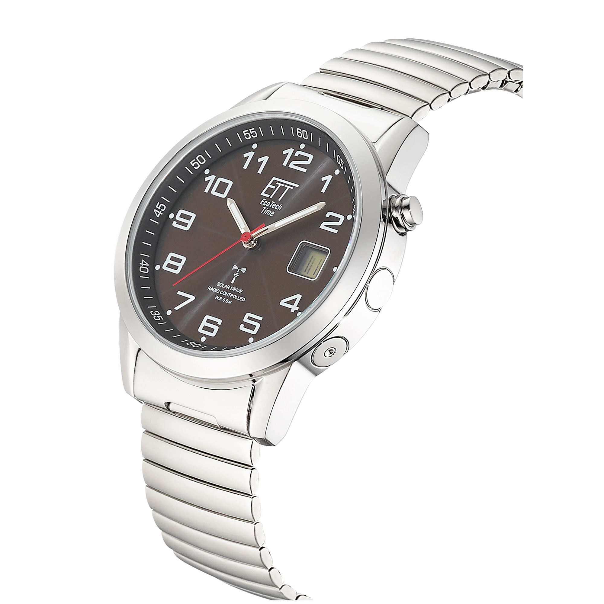 ETT Funkuhr »Gobi« Armbanduhr, Solar, Herrenuhr, Edelstahlarmband, analog, digital