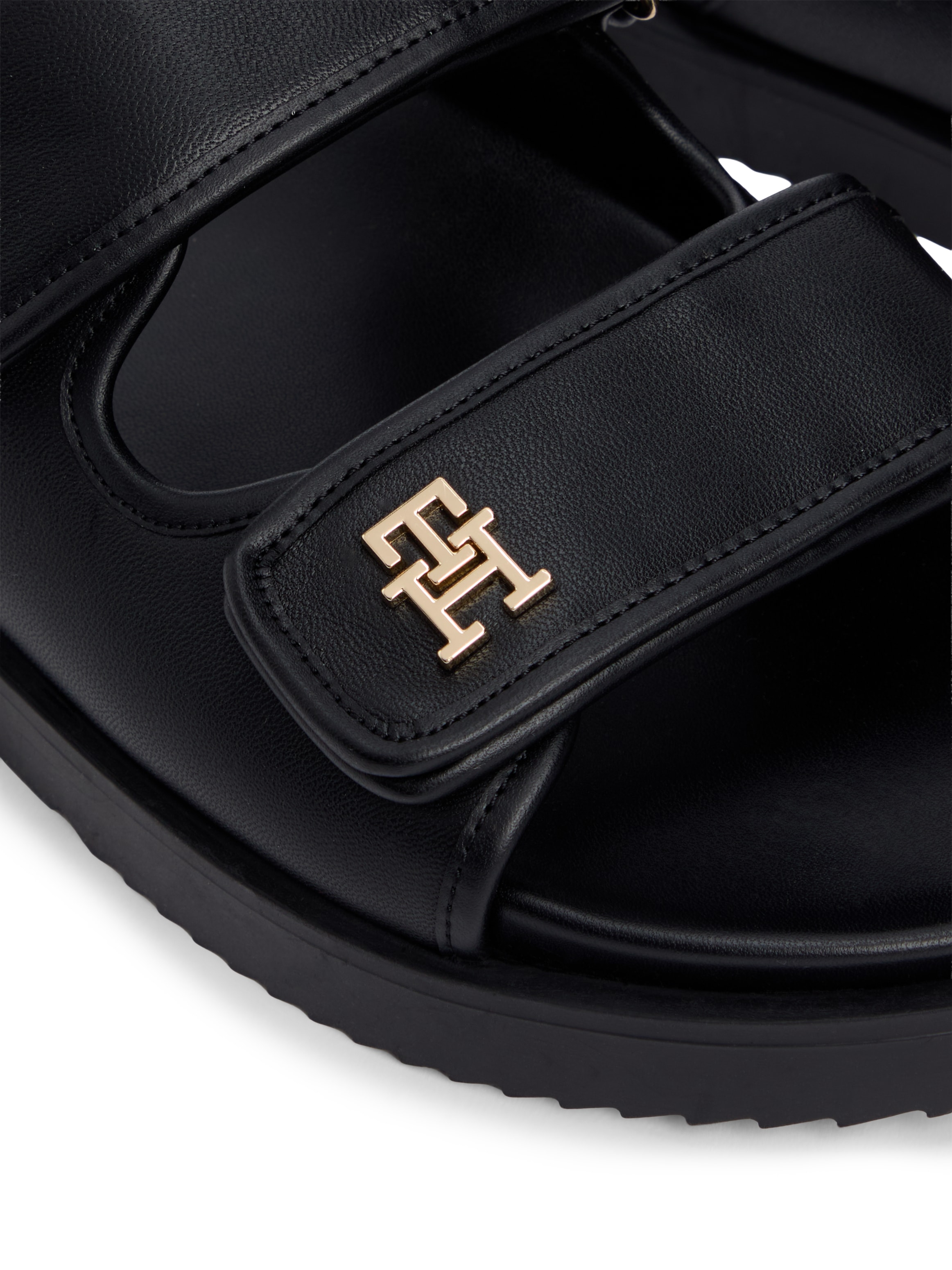 Tommy Hilfiger Pantolette »DOUBLE STRAP LEATHER SANDAL«  Plateau, Sommerschuh, Schlupfschuh mit zwei Klettverschlüssen