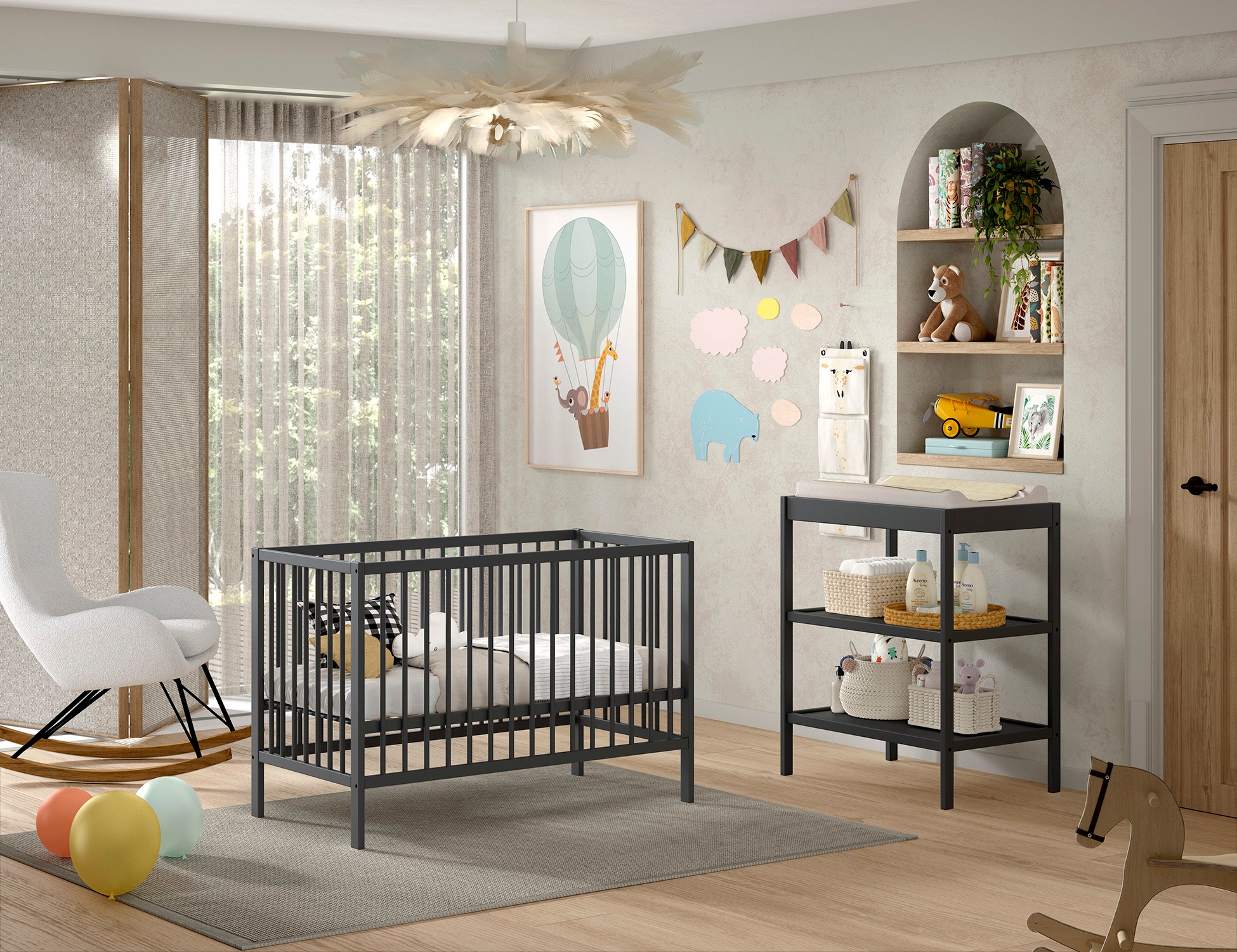 Vipack Babymöbel-Set »Dino ist das ideale Start Set für Ihr Kind aus massiver Buche«, (2 tlg.), Babybett u. Wickelregal inkl., wahlweise in 3 Farben erhältlich