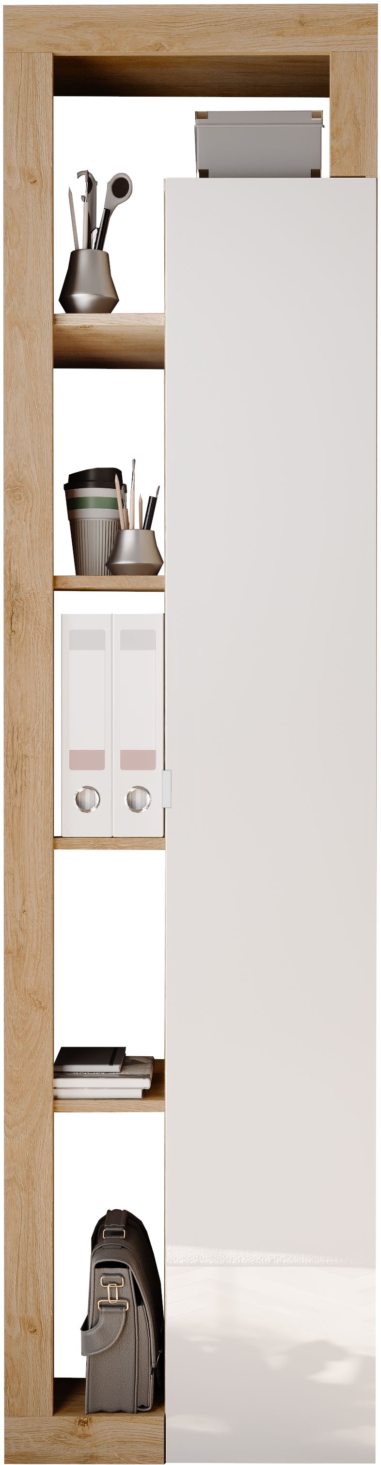 INOSIGN Aktenschrank »Hamburg Höhe 189 cm, Breite 50 cm, 1 Tür, offene Fächer, Büroschrank,«, Mehrzweckschrank, dekorativer Rahmen, Metallgriff, viel Stauraum