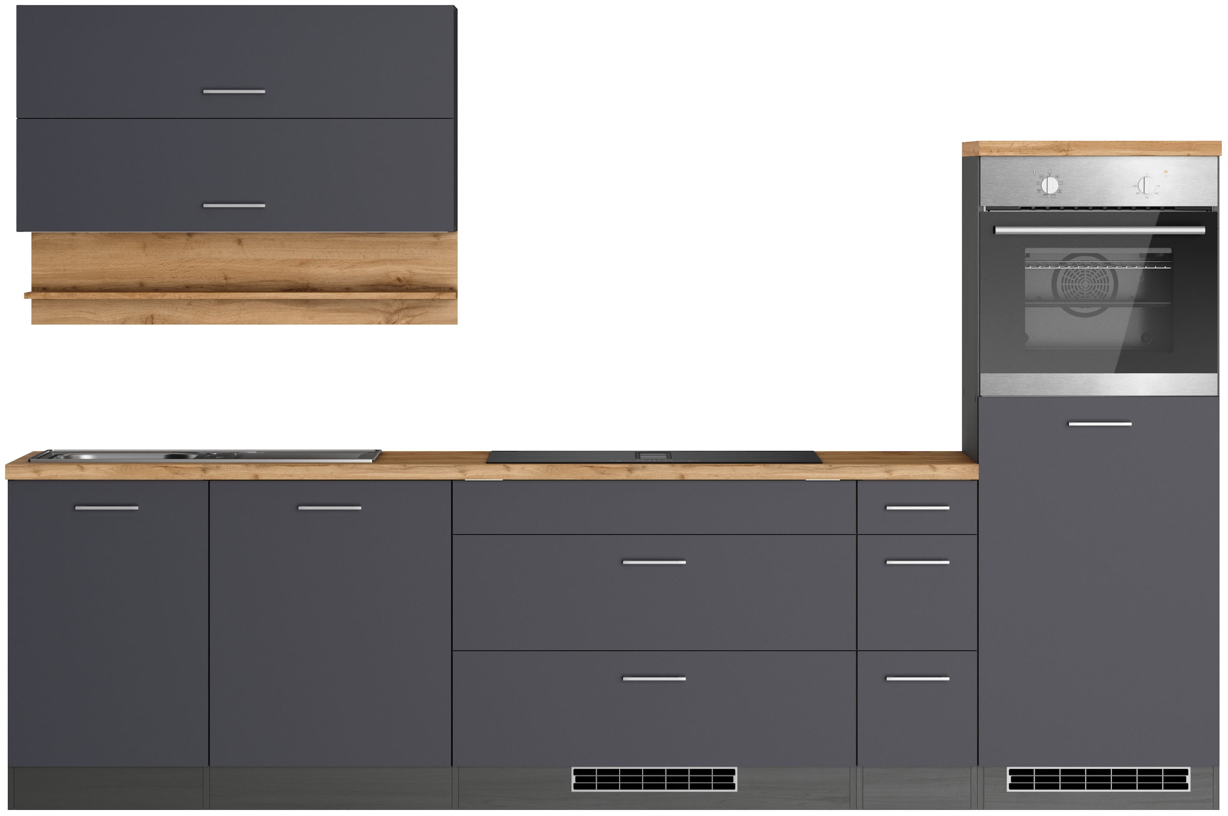 KOCHSTATION Küchenzeile »KS-Milan, optional mit Muldenlüfter« Breite 300 cm, wahlweise mit E-Geräten, Kochfeld mit Dunstabzug