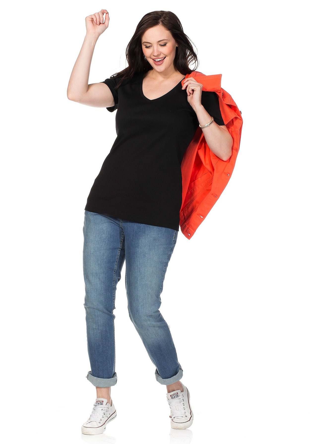 Sheego T-Shirt »T-Shirt mit V-Ausschnitt«, mit V-Ausschnitt