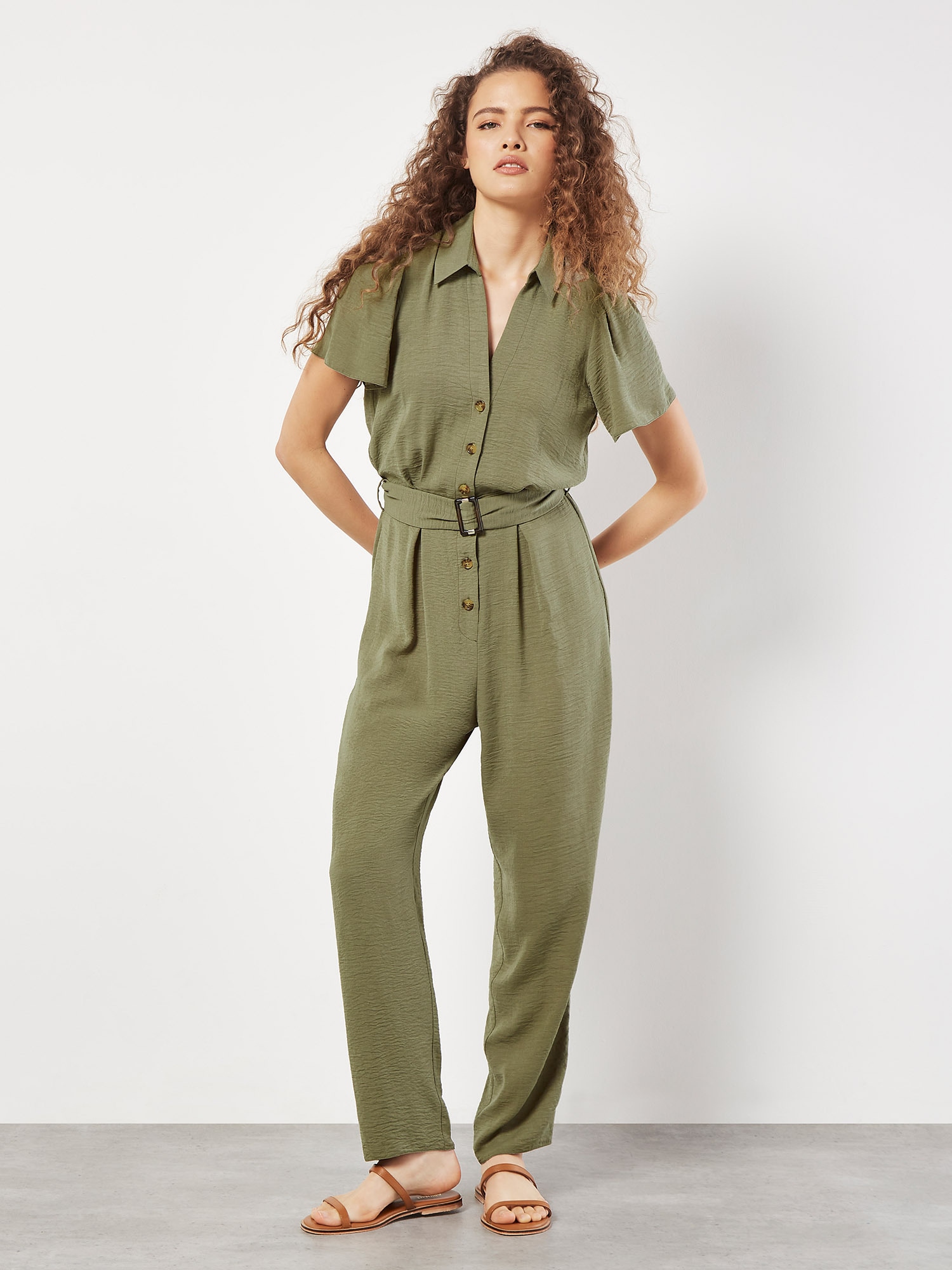 Apricot Jumpsuit »Jumpsuit« 2 mit Knopfleiste, mit Taillengürtel