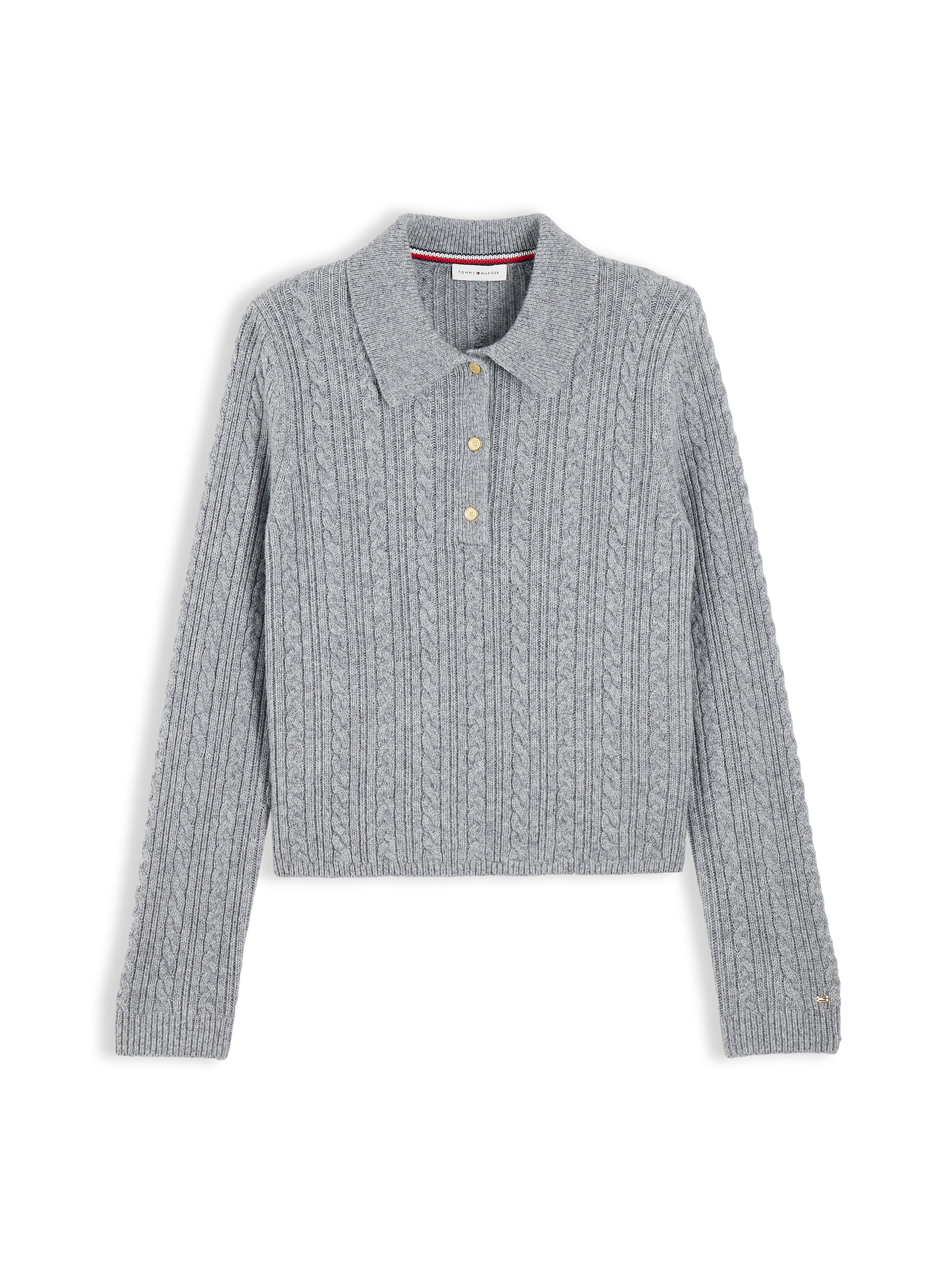 Tommy Hilfiger Polokragenpullover »LS POLO CABLE SWEATER REG FIT« Materialmix mit Wolle und Seide, Zopfmuster