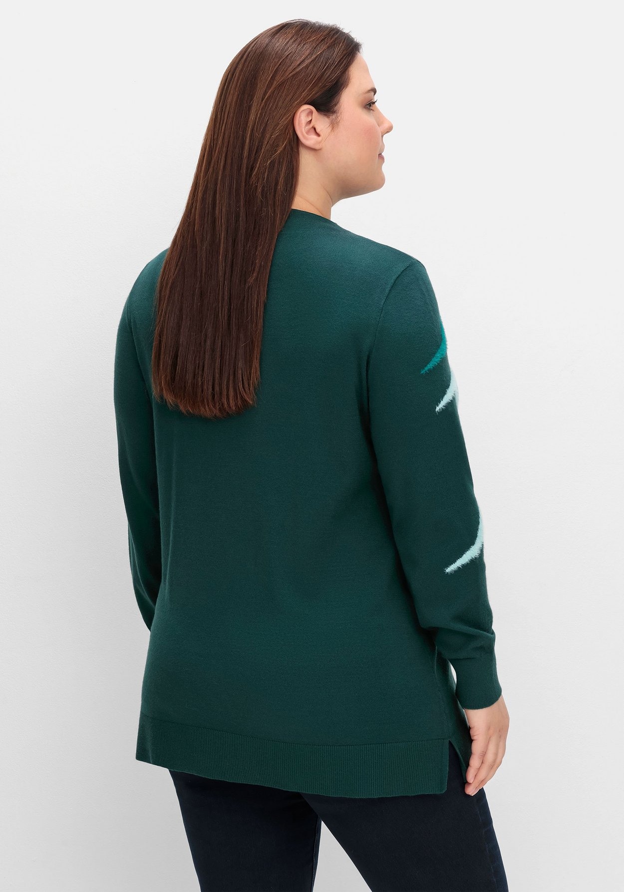 Sheego Stehkragenpullover »Pullover mit Flauschgarn-Intarsien«, mit Flauschgarn-Intarsien
