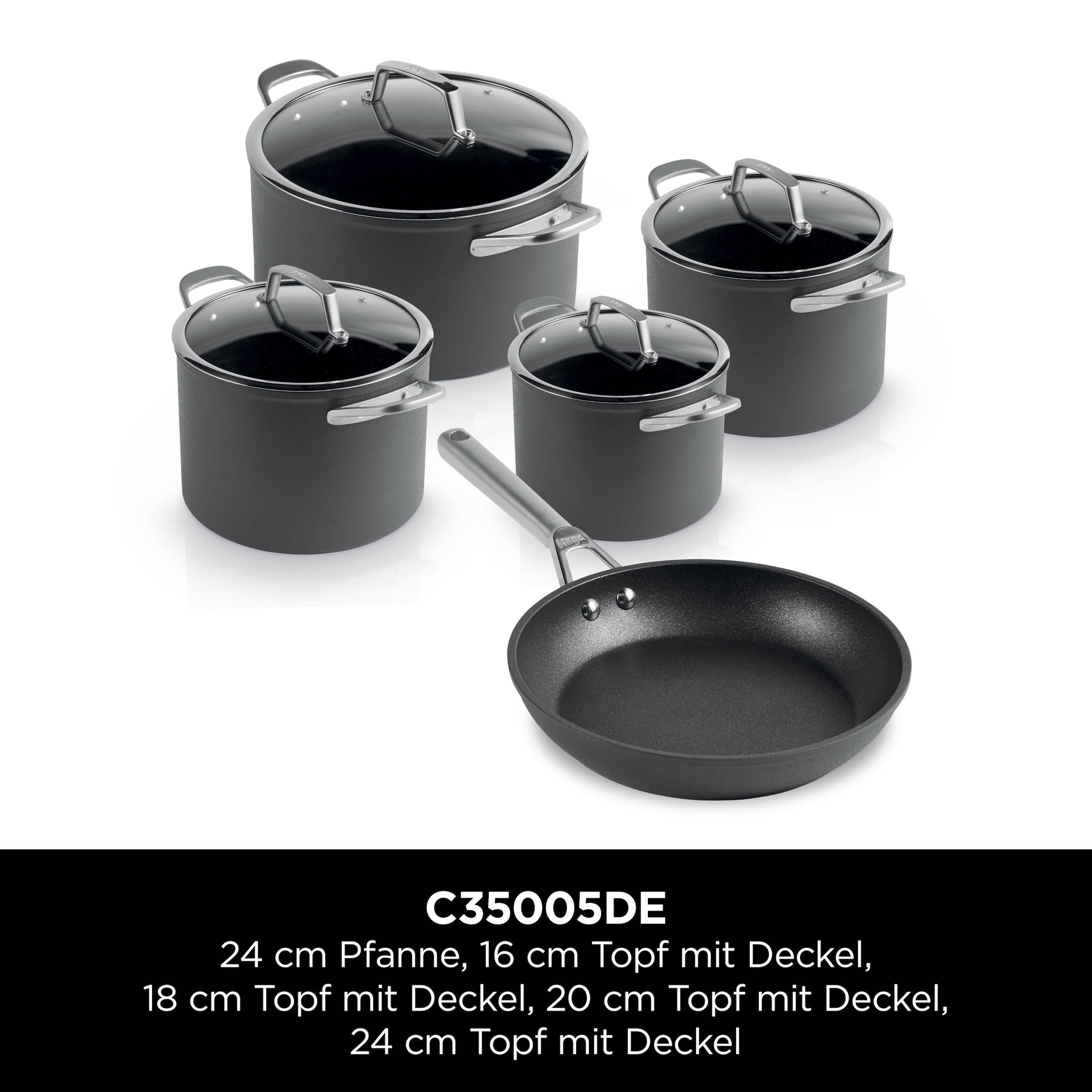 NINJA Topf-Set »Ninja ZEROSTICK Premium 5-teiliges Topf- und Pfannen-Set C35005DE« Set, Je 1 Kochtopf Ø 18,20,24 cm, 1 Stieltopf Ø 16 cm, 1 Bratpfanne Ø 24cm, 5 Stk. tlg. Aluminium