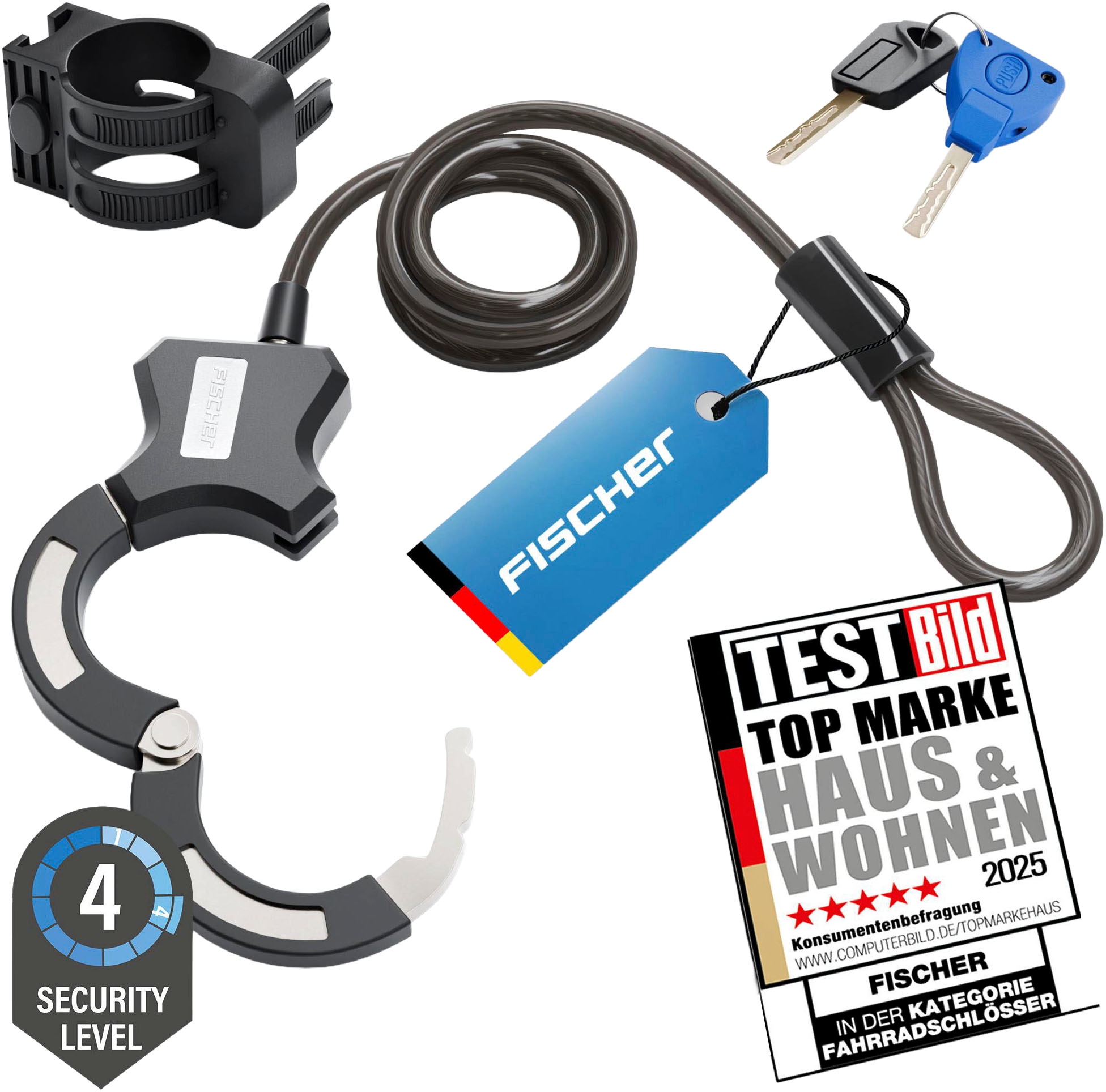 FISCHER Fahrrad Rahmenschloss »Handschellenschloss RK120/10«