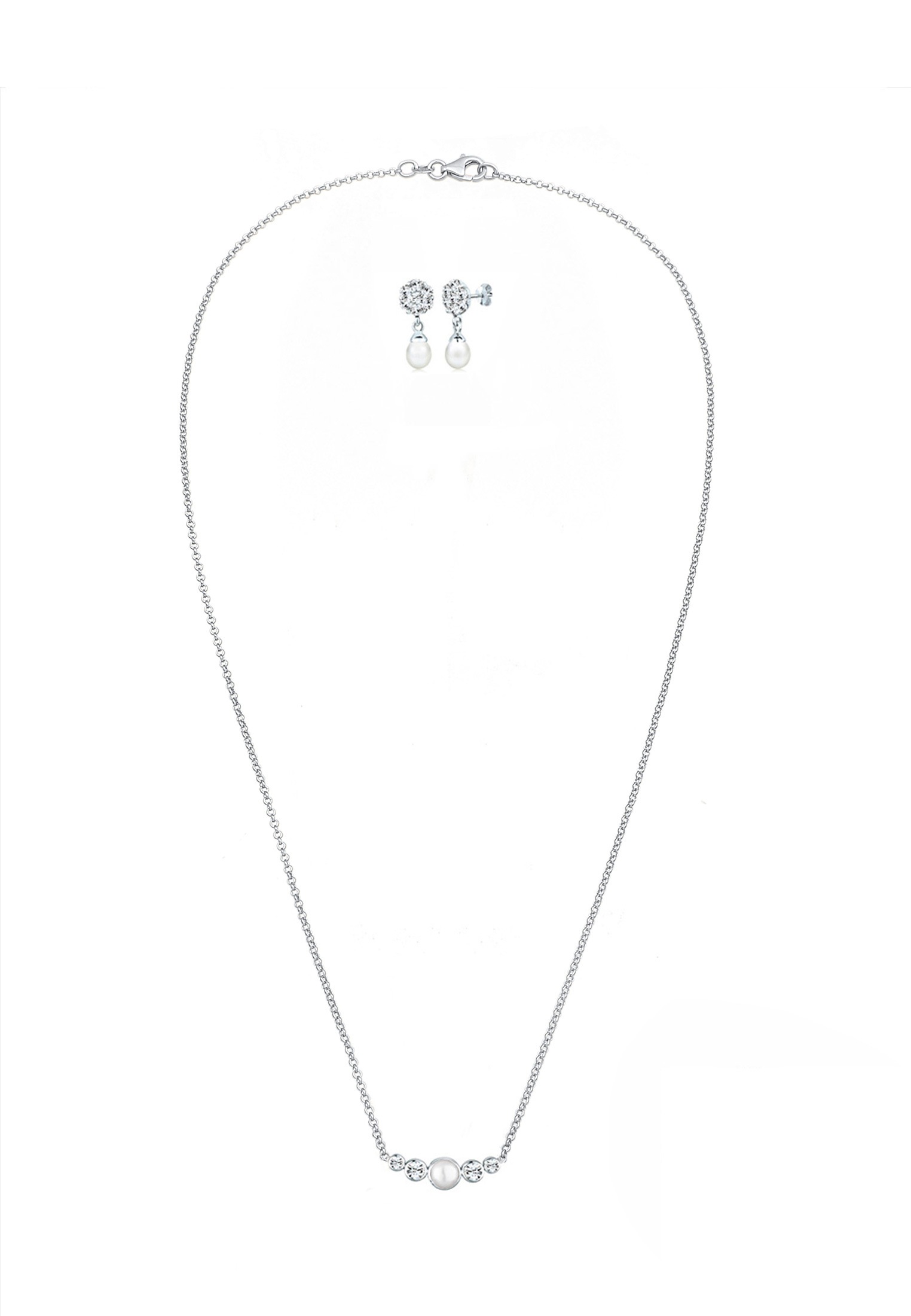 Elli Premium Ohrring und Ketten Set »Schmuckset mit Perle und Kristalle 925 Silber«