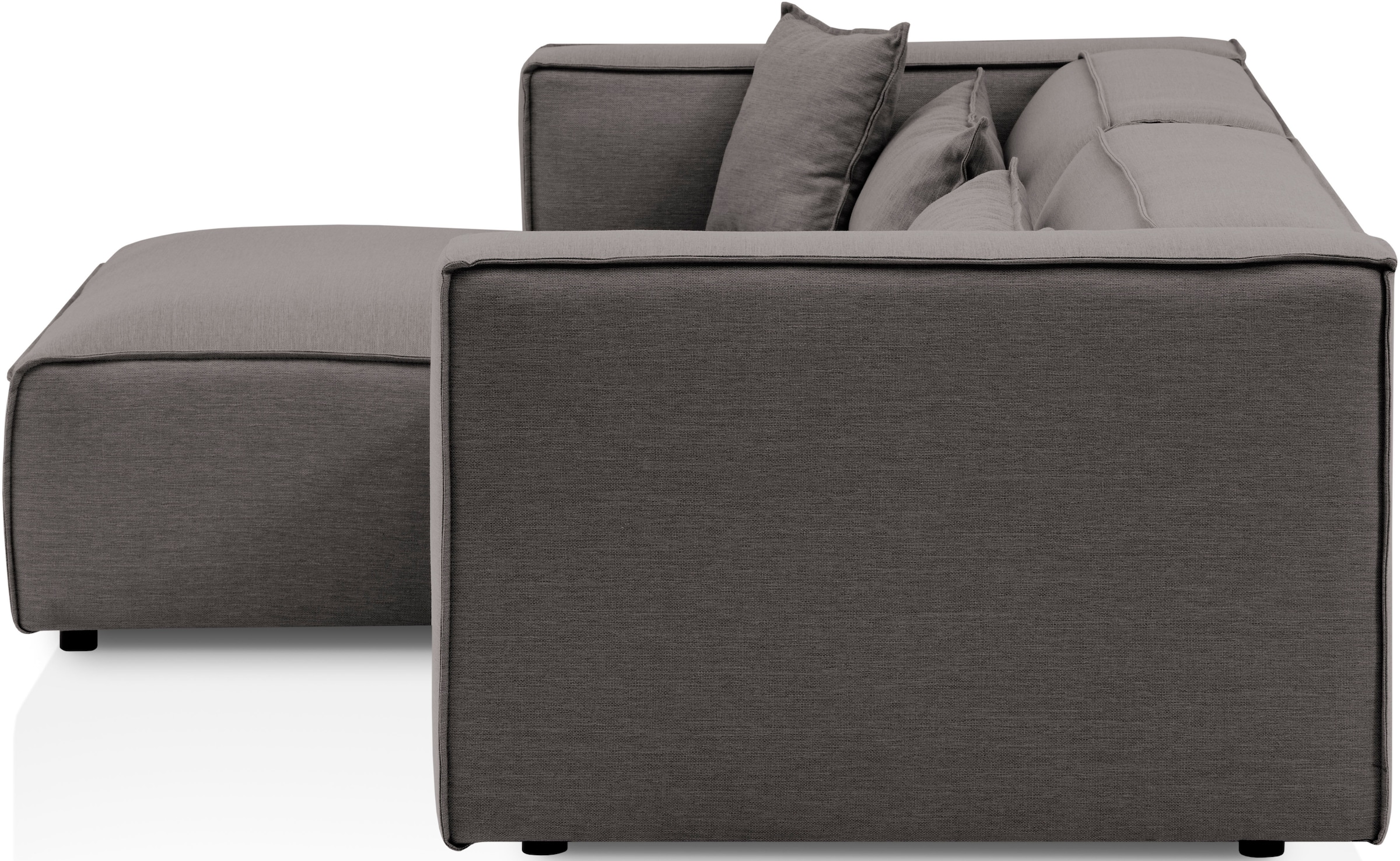 LeGer Home by Lena Gercke Ecksofa »PIARA mit Kedernaht in Cord oder Leinenoptik, moderne Couch in L-Form«, wahlweise Ottomane rechts/links, schwarze Füße, bequemer Sitzkomfort