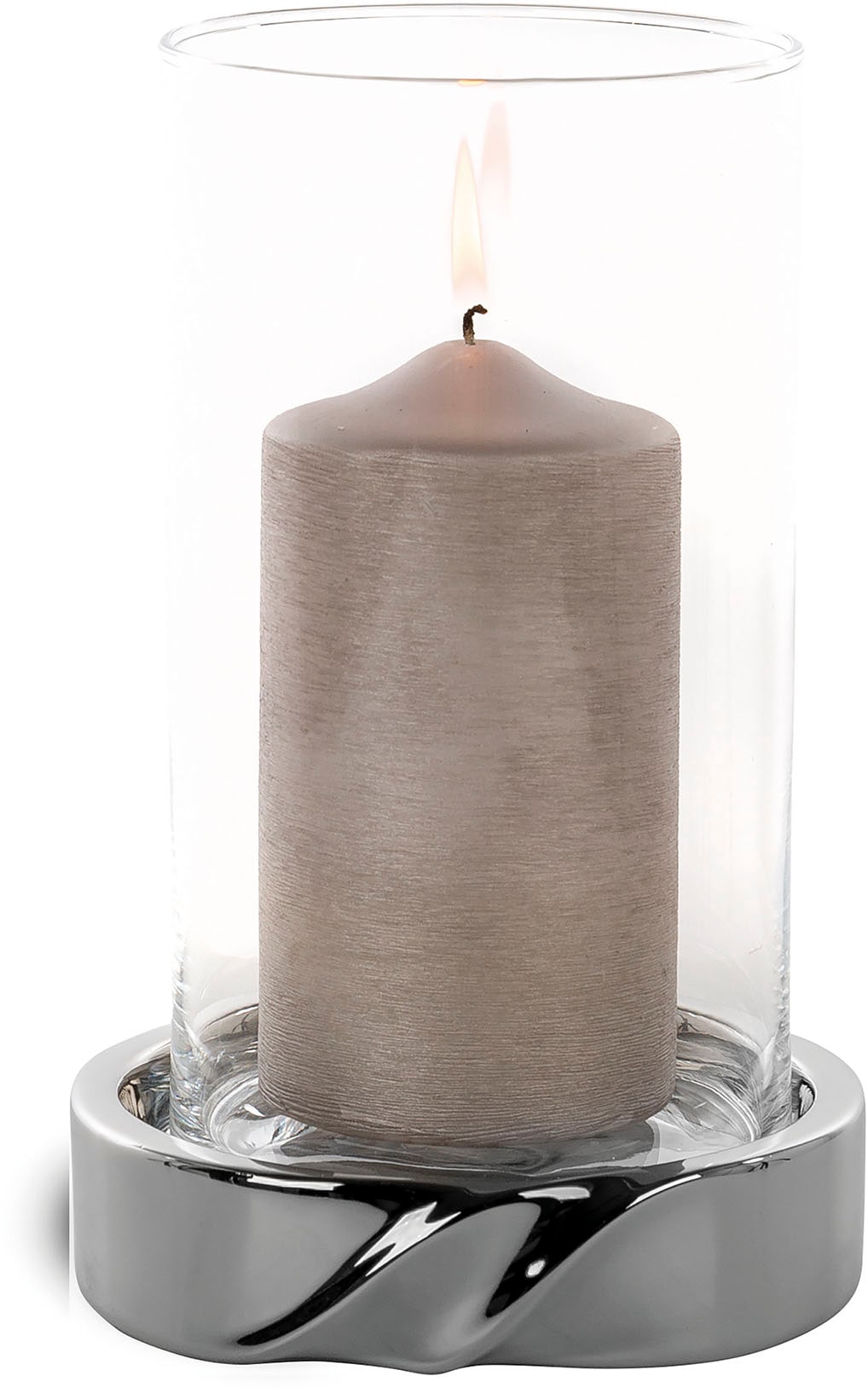 Fink Windlicht »LE DECOR«, (1 St.), Kerzenhalter mit Glaszylinder, aus Keramik, silberfarben