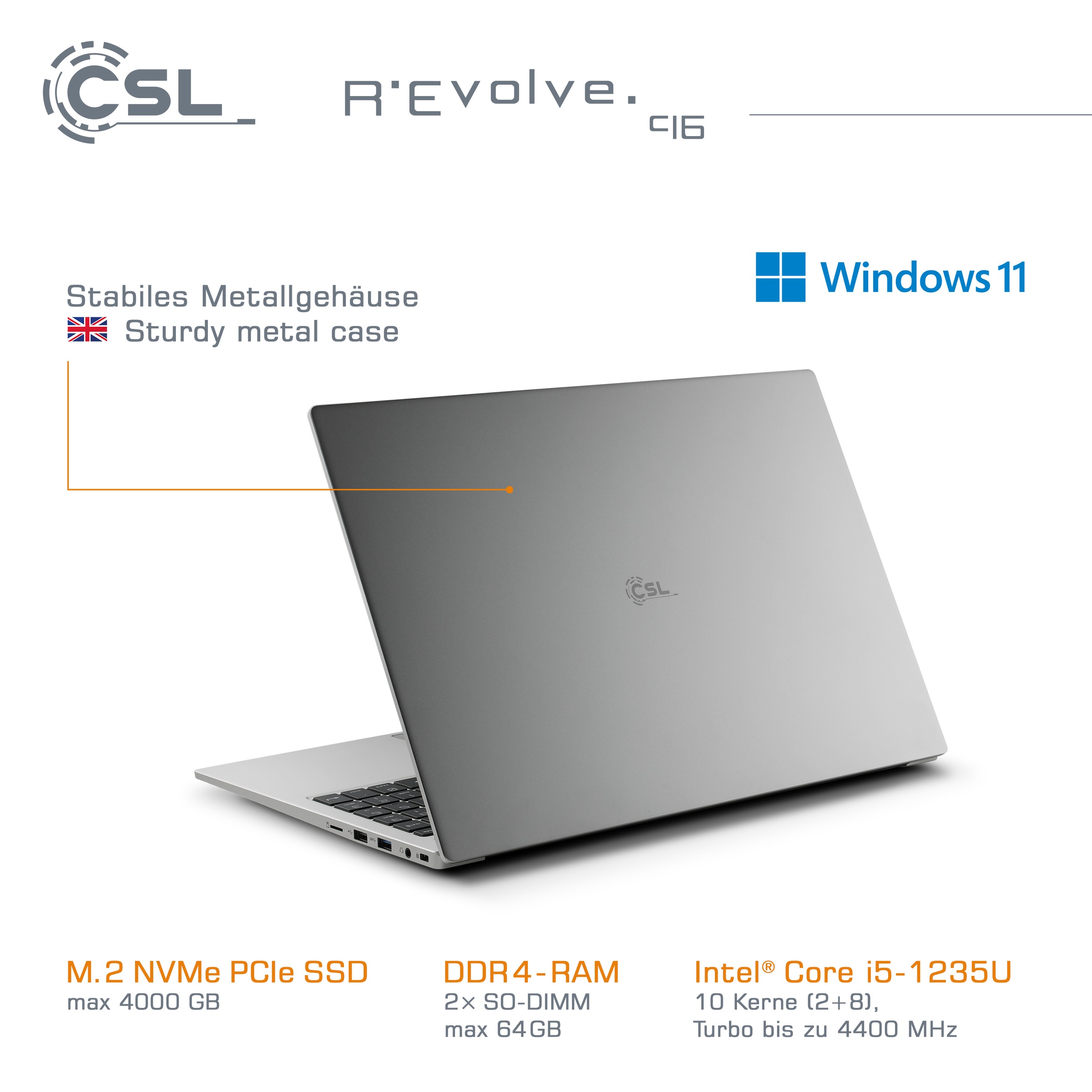 CSL Notebook »R'Evolve C16«, 40,64 cm, / 16 Zoll, Intel, Core i5, Iris Xe 80EU, 2000 GB SSD