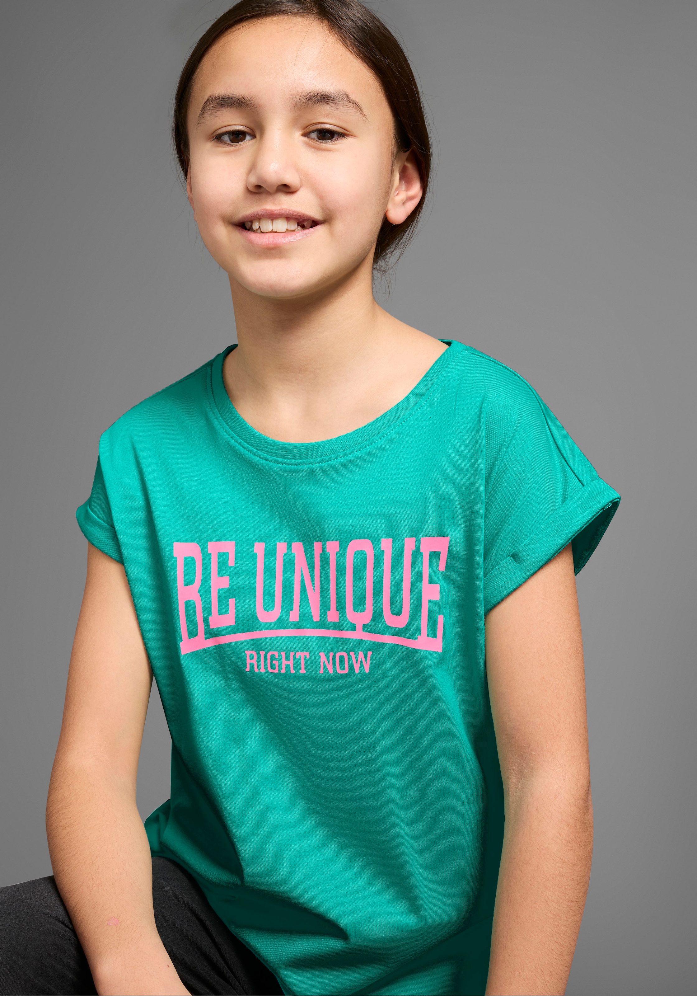 KIDSWORLD T-Shirt »Be unique - right now«, kurzärmelig, bedruckt, Rundhalsausschnitt