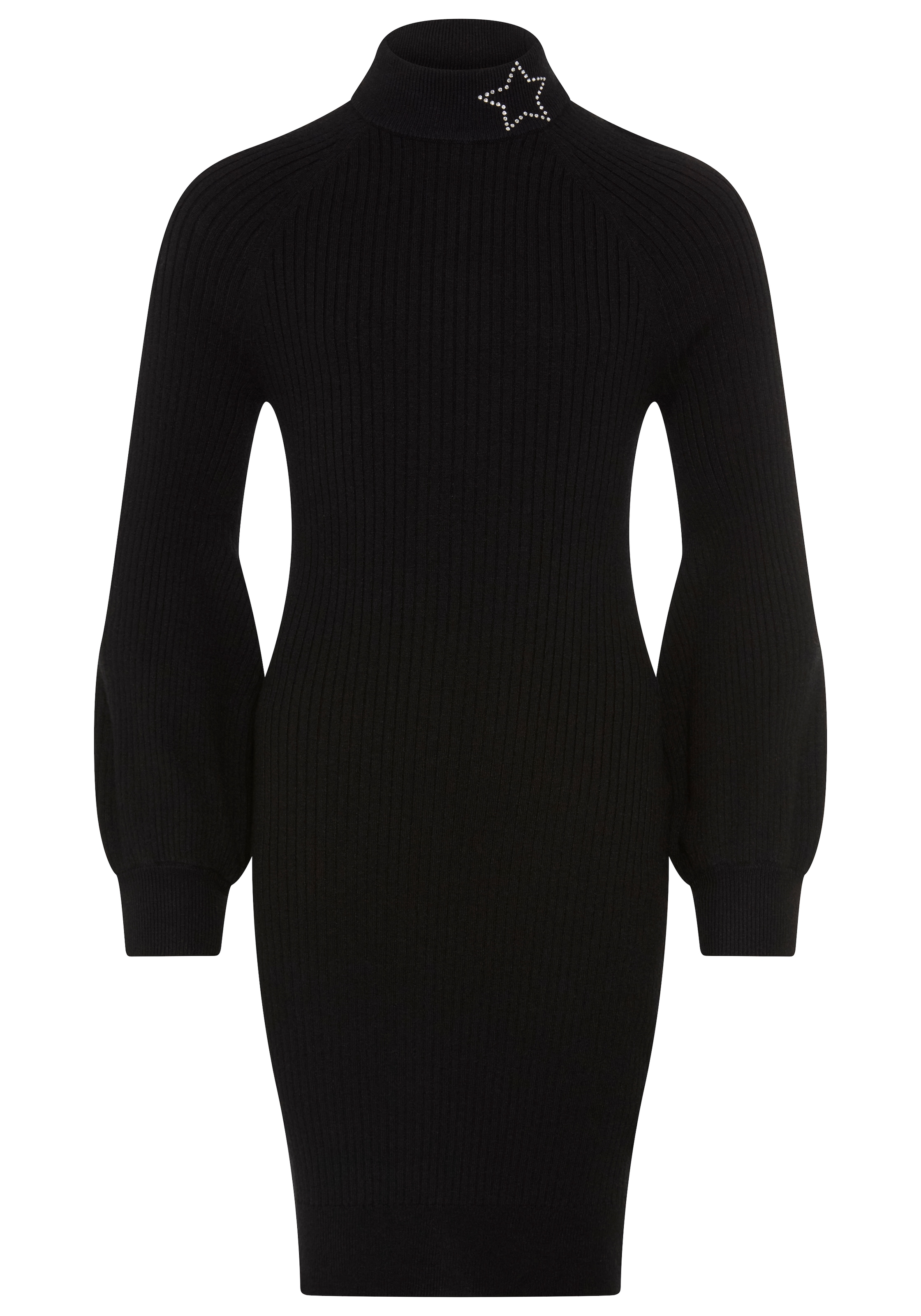 Bruno Banani Strickkleid »Trendiges Kleid in Rippe gestrickt und mit Glitzerstein-Applikation« Ripp-Strickkleid mit Stern aus Glitzersteinen, knielang