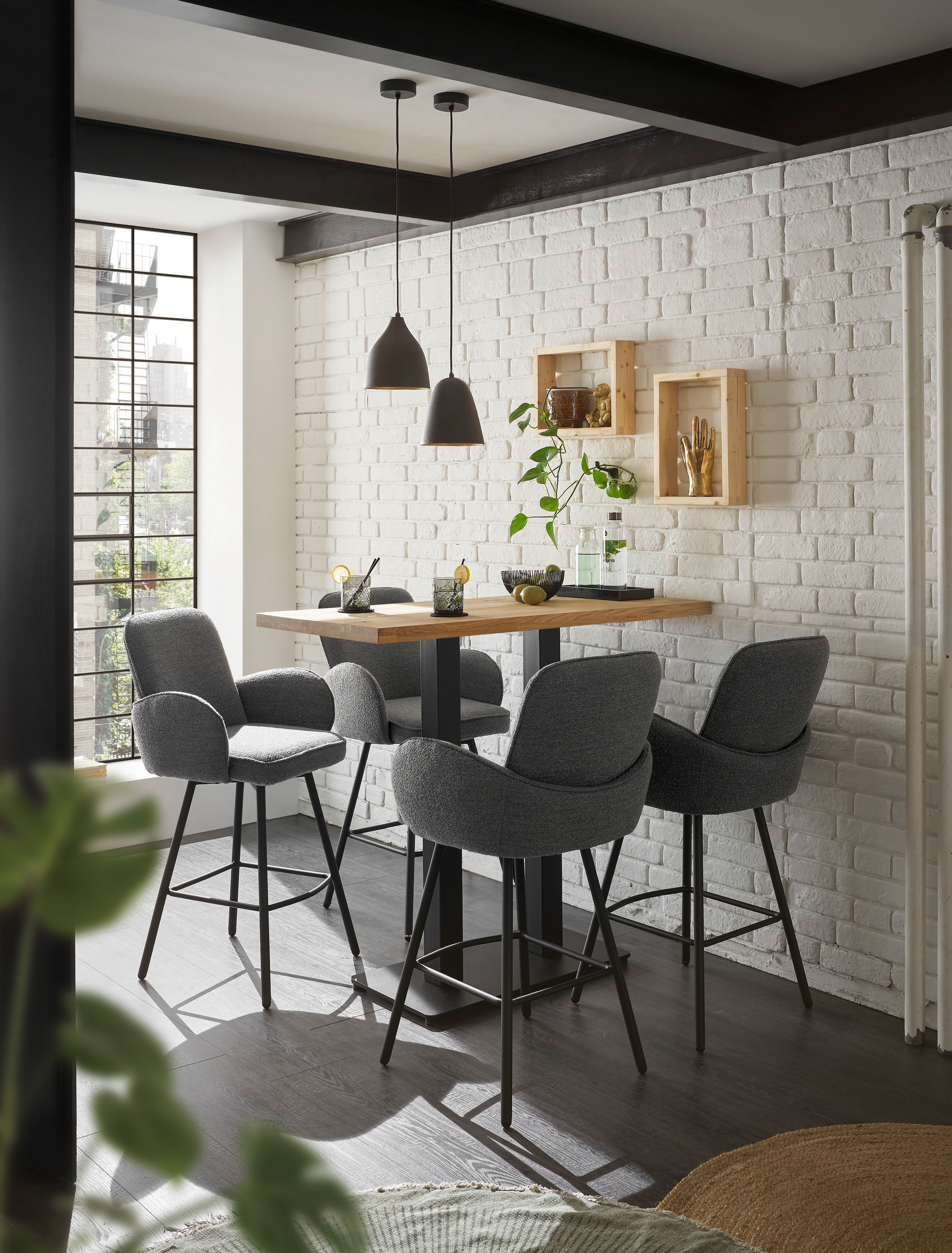 Stolkom Bartisch »Jay Eiche Massivholz geölt, Hochtisch BxHxT 120x104x60 cm«, Industrial Style Eiche Massivholz geölt durchgehende Lamelle